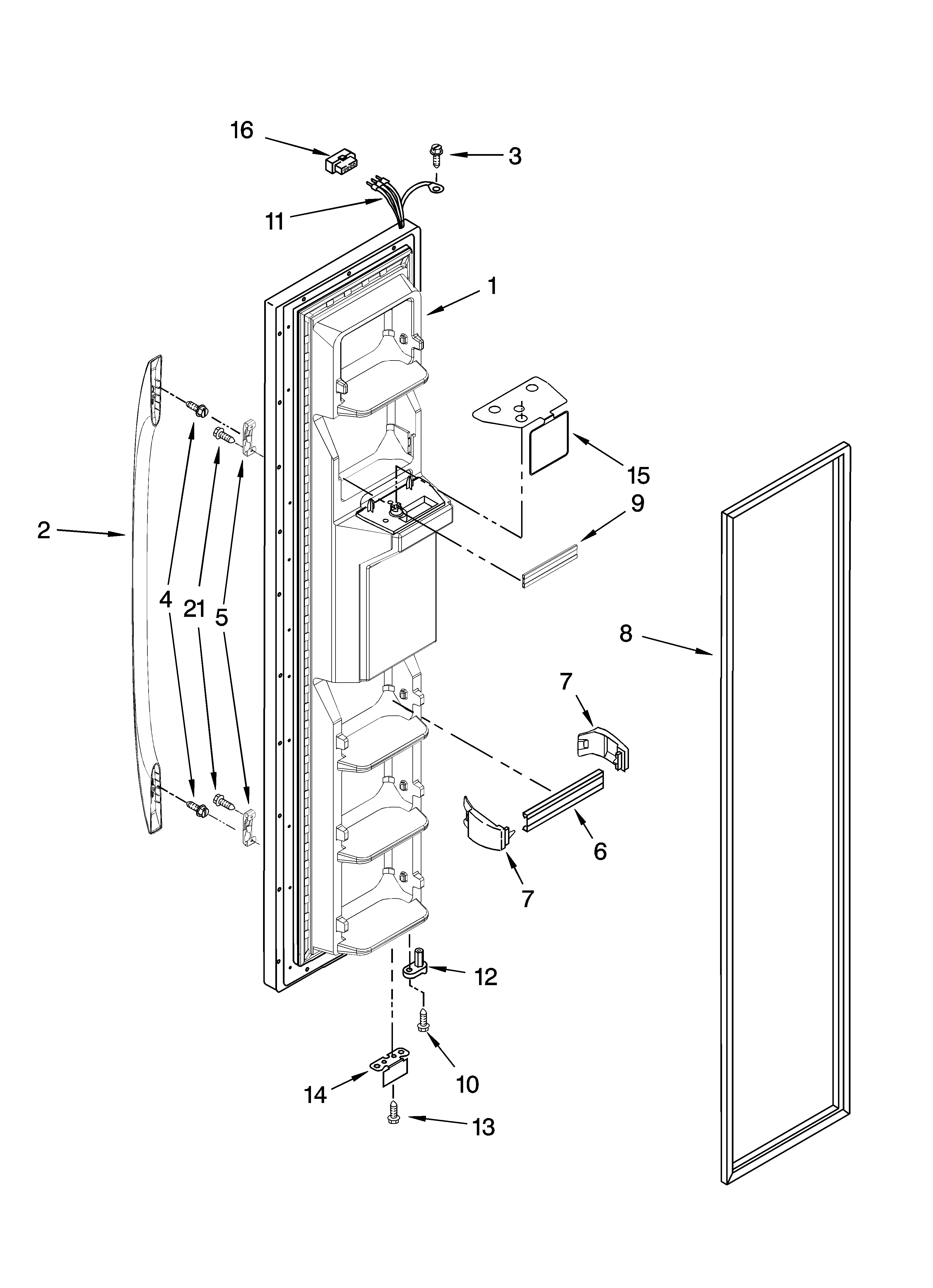 Whirlpool ES2FHAXSQ01 freezer door parts diagram