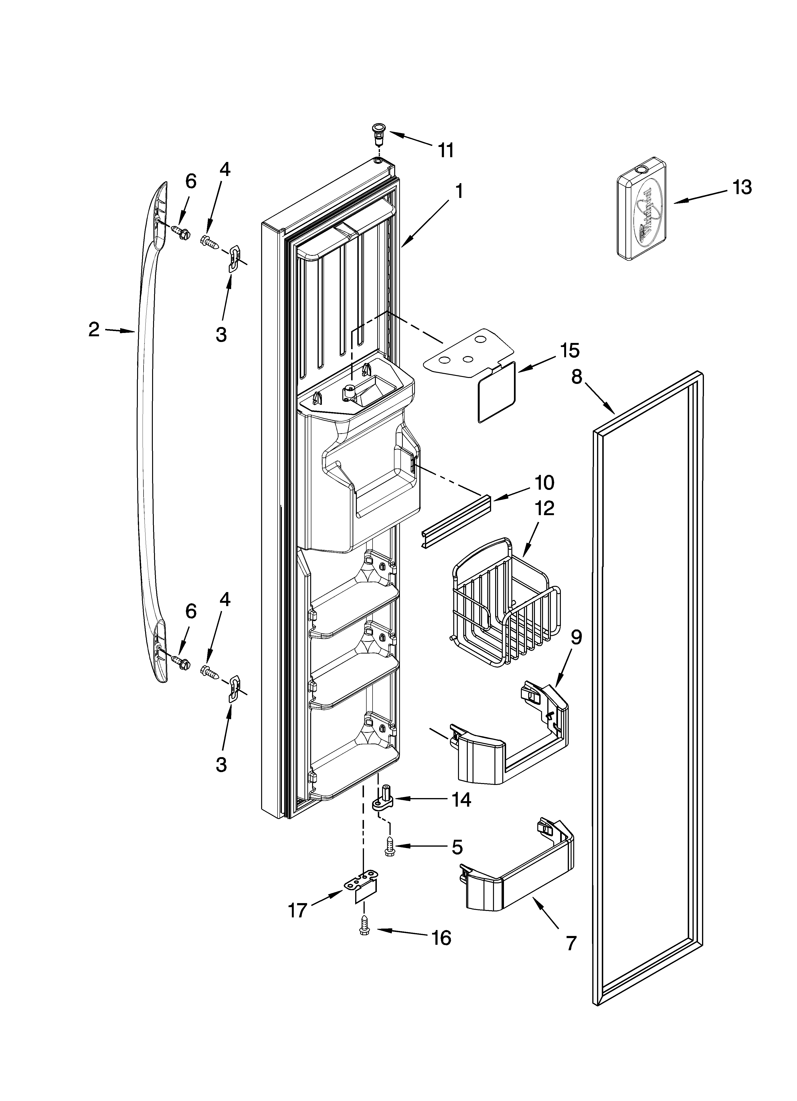 Whirlpool GC3SHEXNS14 freezer door parts diagram