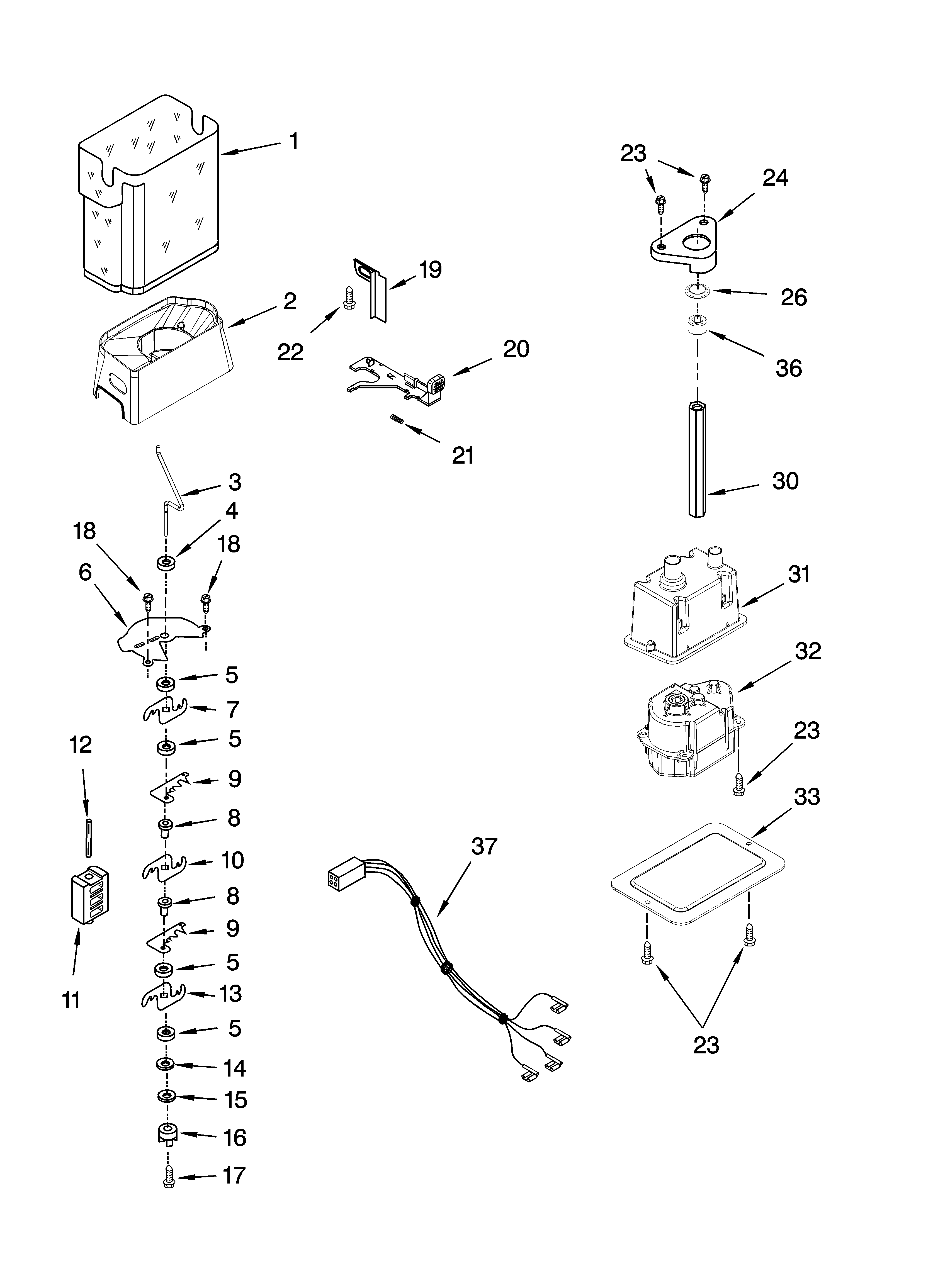Whirlpool GC5SHEXNQ04 motor and ice container parts diagram