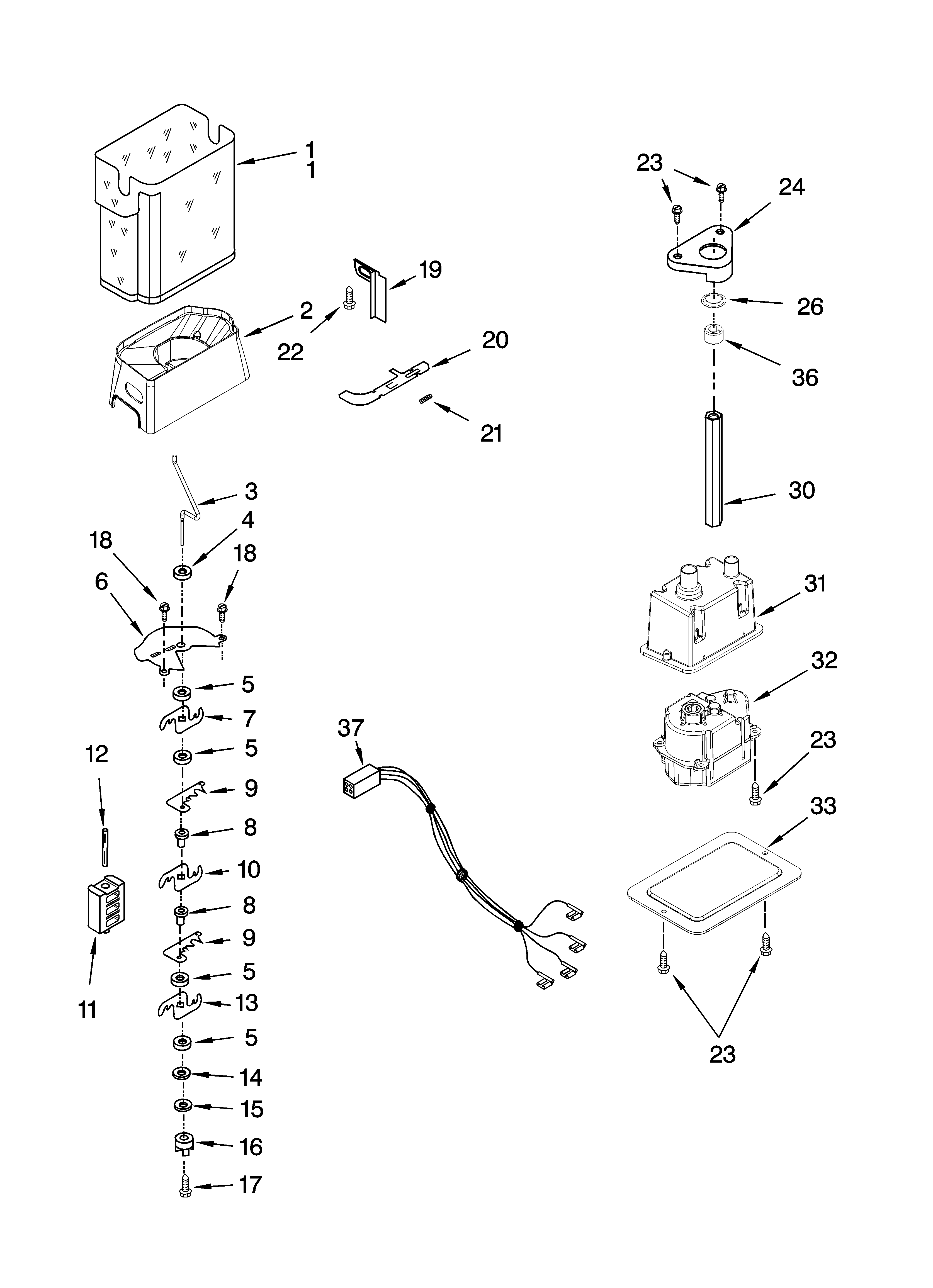 Whirlpool GC5THEXNB02 motor and ice container parts diagram