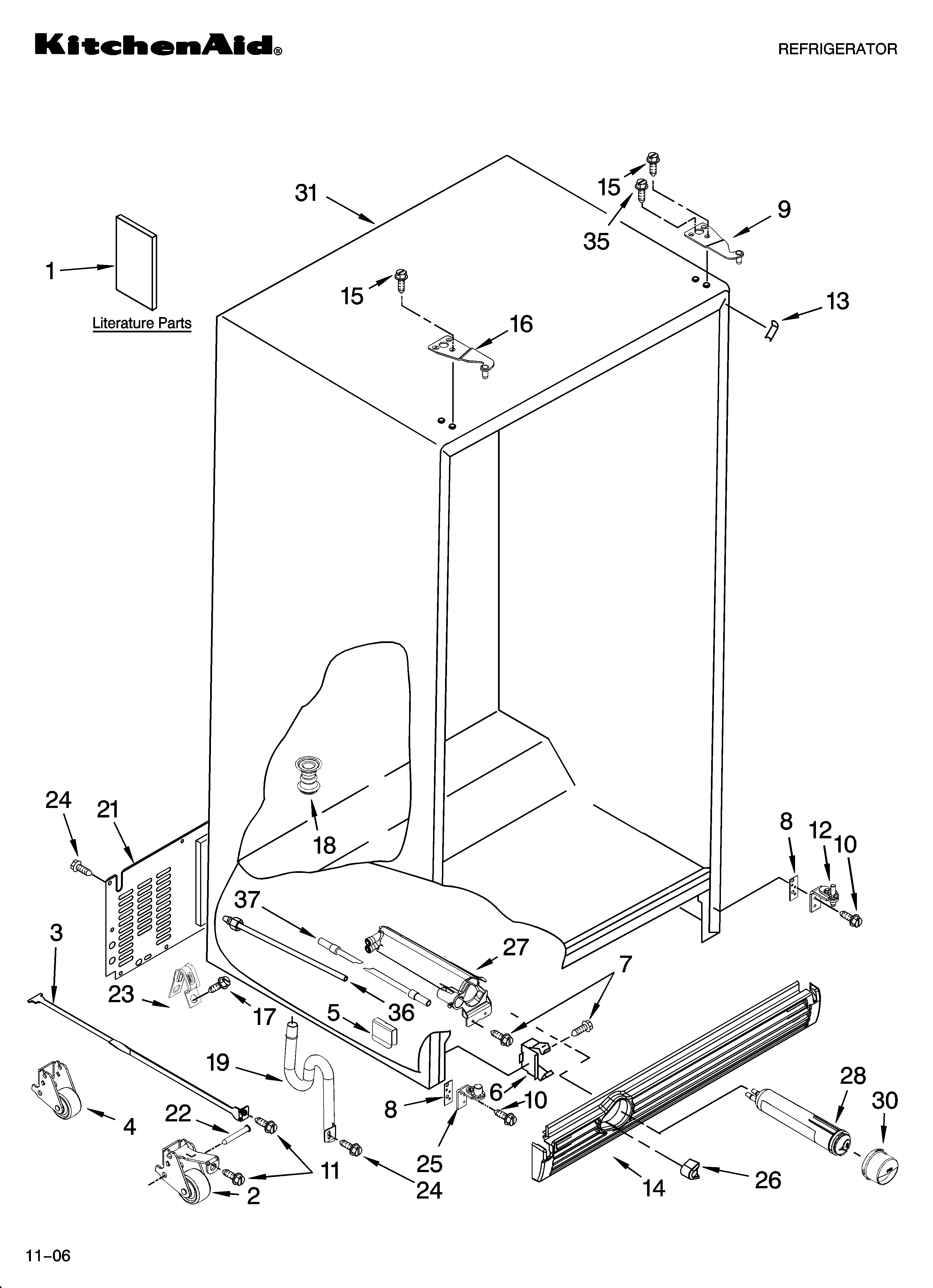 KitchenAid KSCS25INWH02 cabinet parts diagram