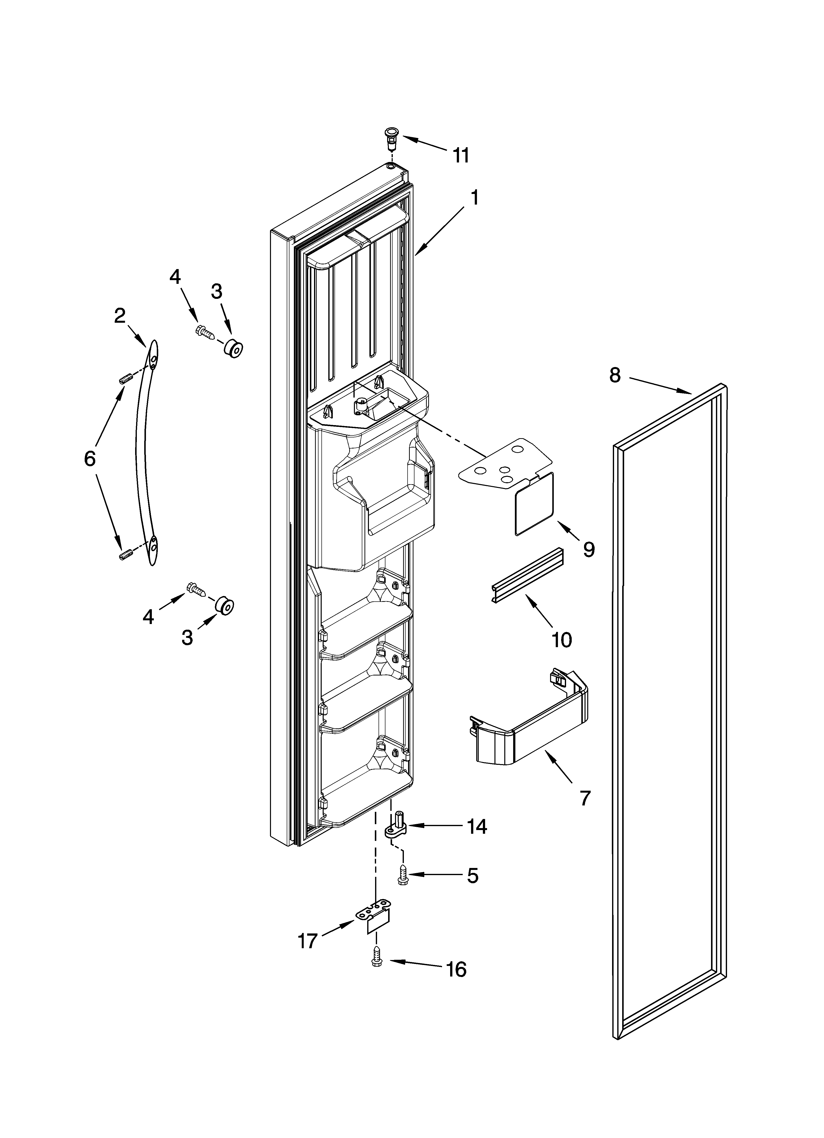 KitchenAid KSCS25INWH02 freezer door parts diagram