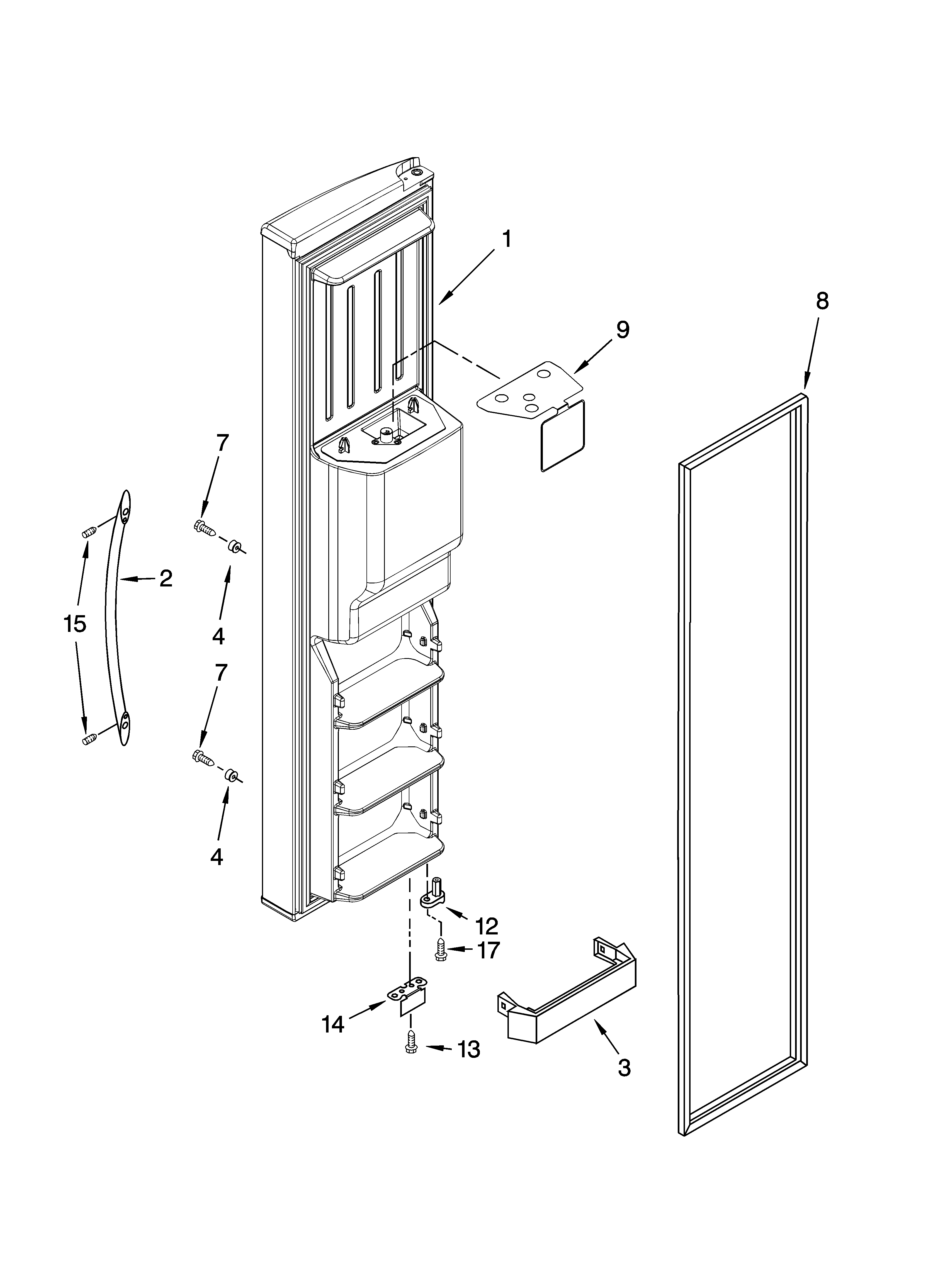 KitchenAid KSRW25CTMK00 freezer door parts diagram