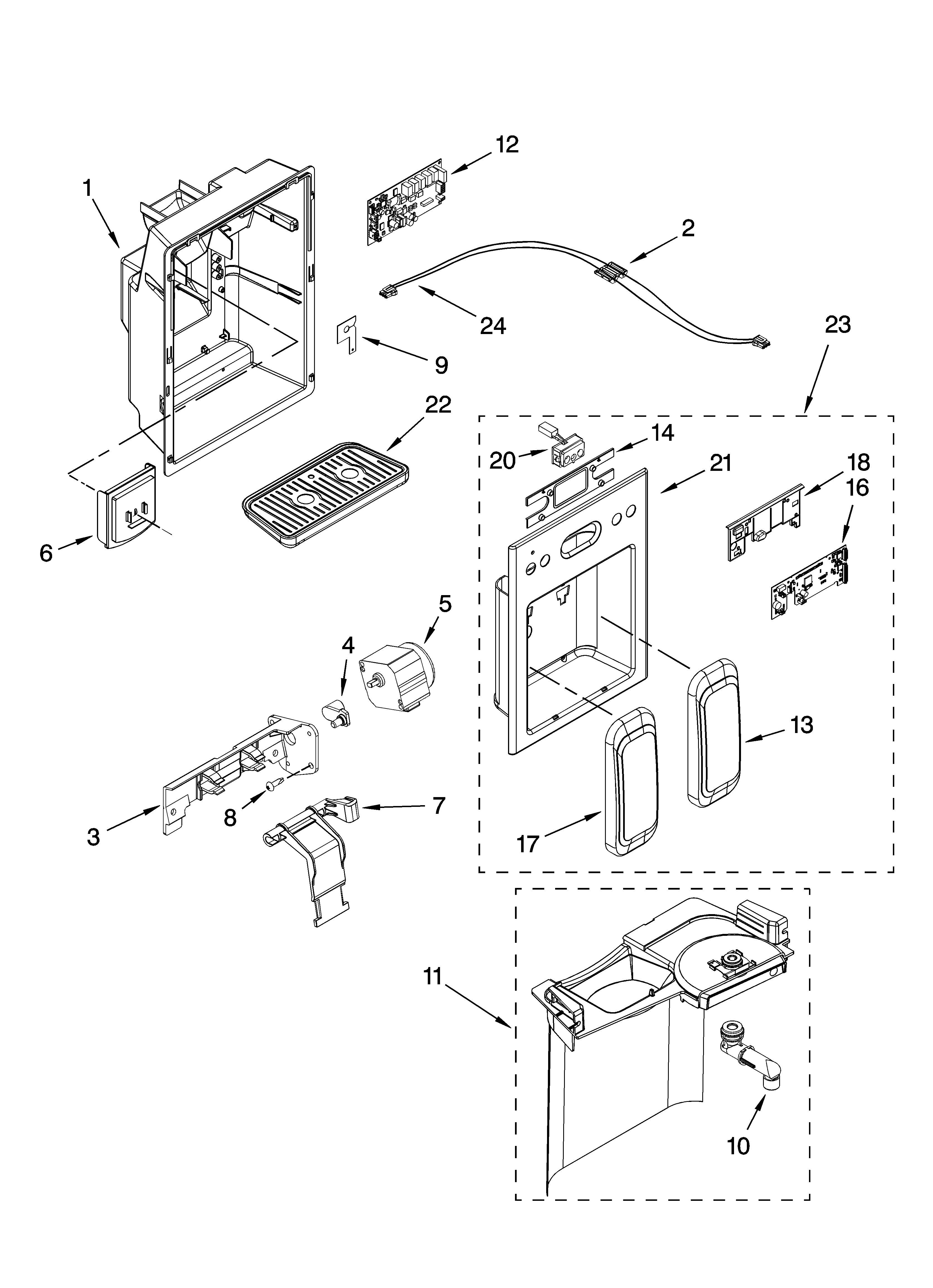 KitchenAid KSRW25CTMK00 dispenser front parts diagram