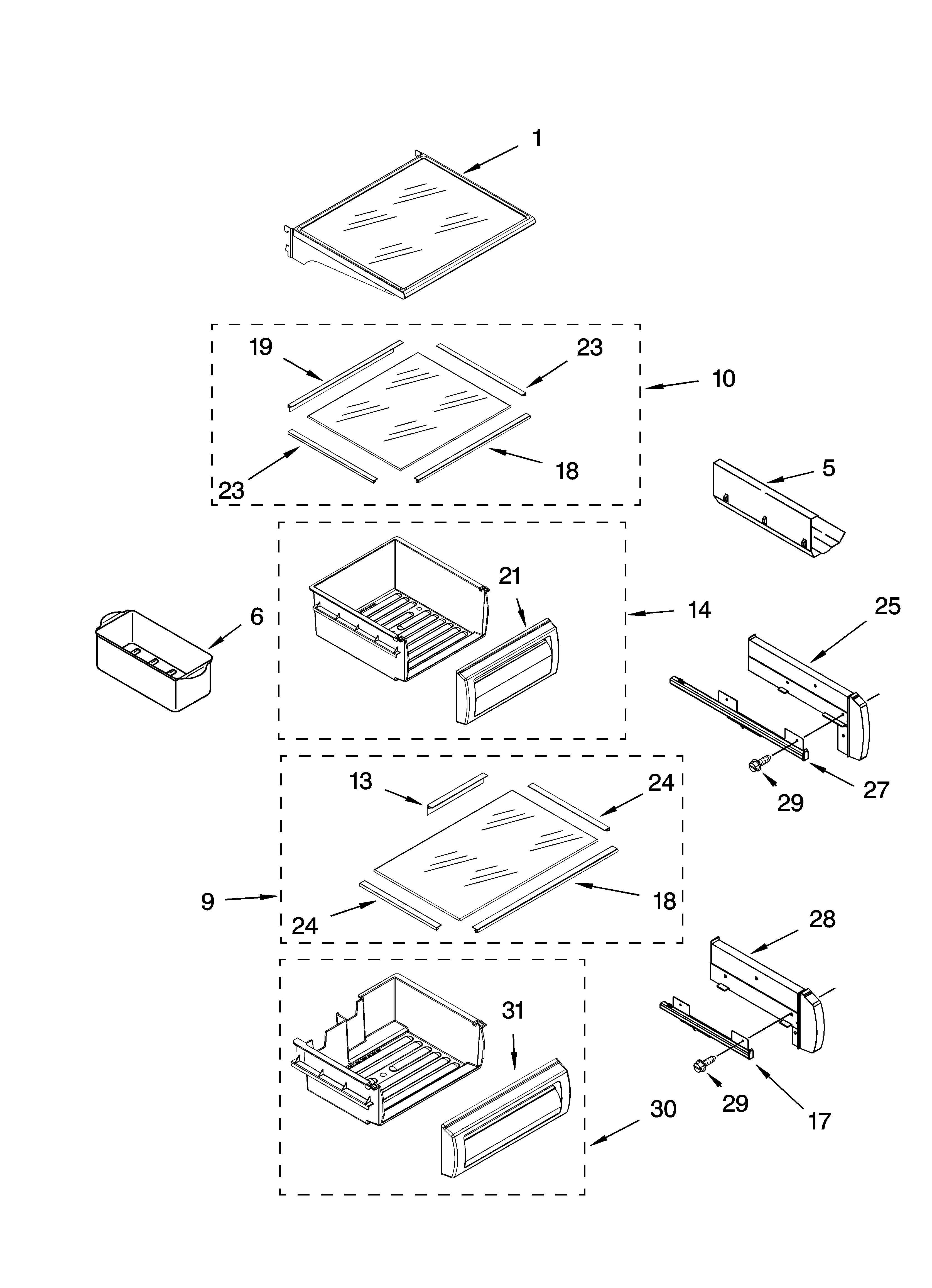 KitchenAid KSSO48FMX03 refrigerator shelf parts diagram