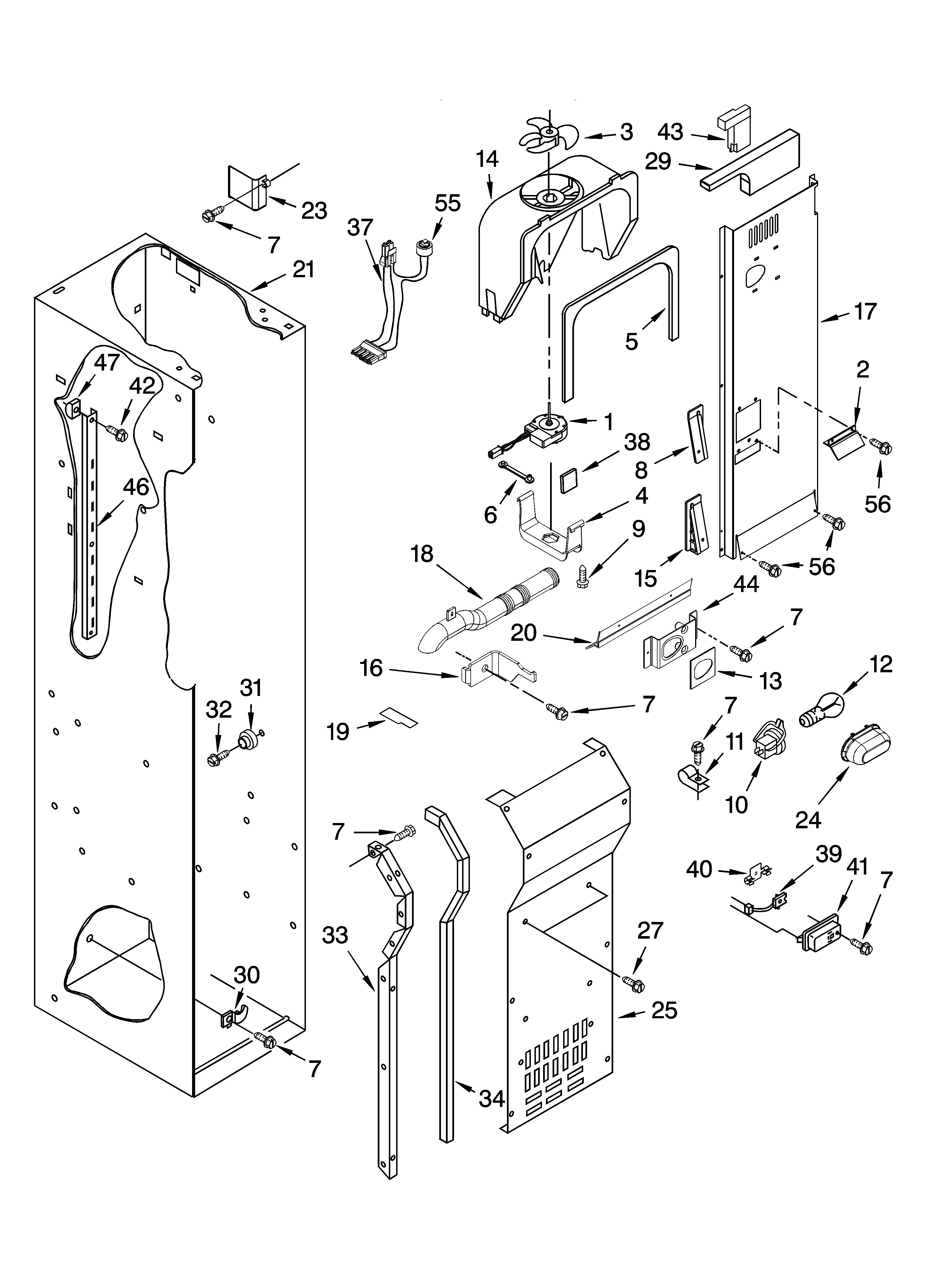KitchenAid KSSO48FMX03 freezer liner and air flow parts diagram