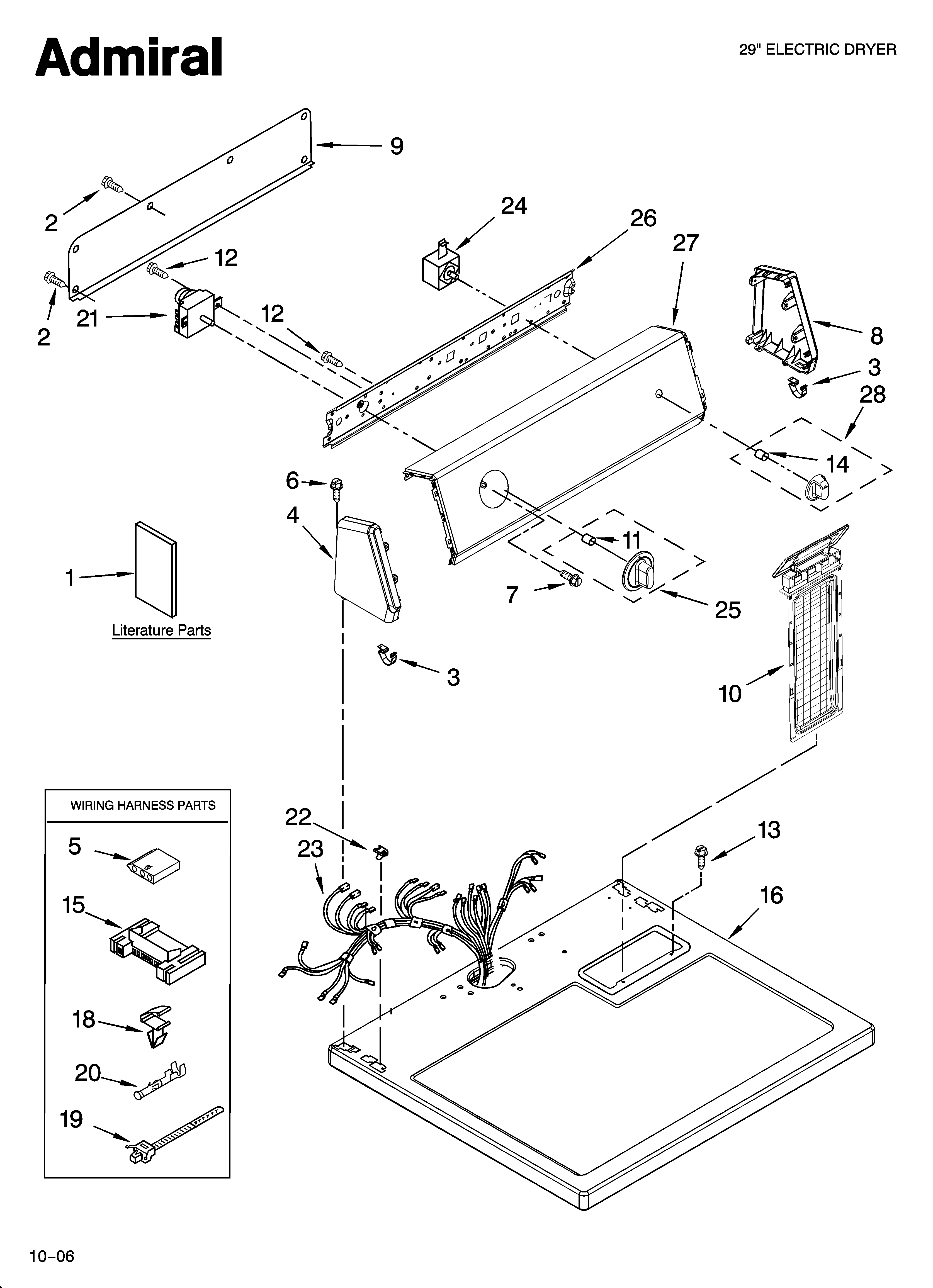 Admiral AED4370TQ0 top and console parts diagram