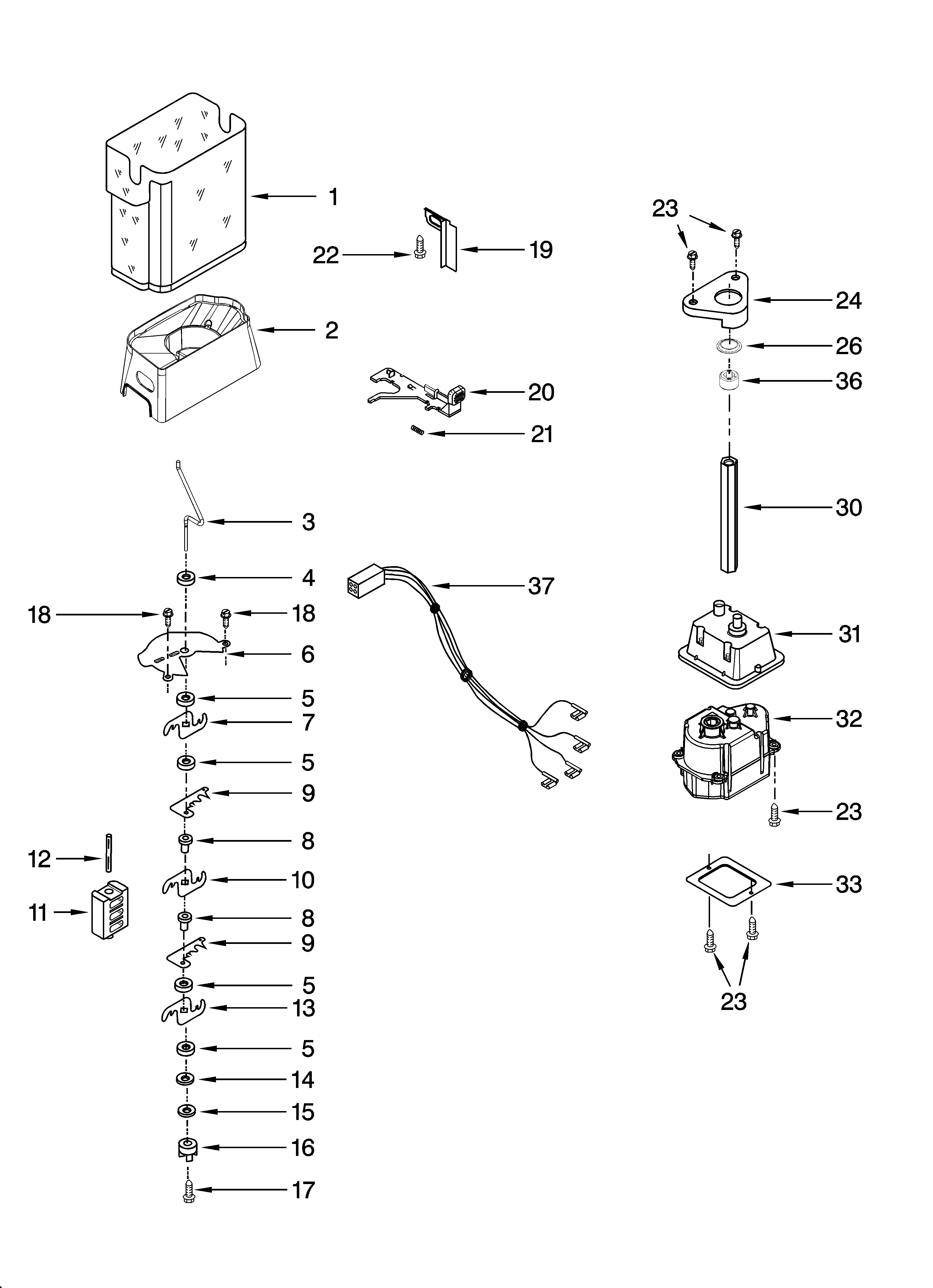 Whirlpool GC3SHEXNT04 motor and ice container parts diagram