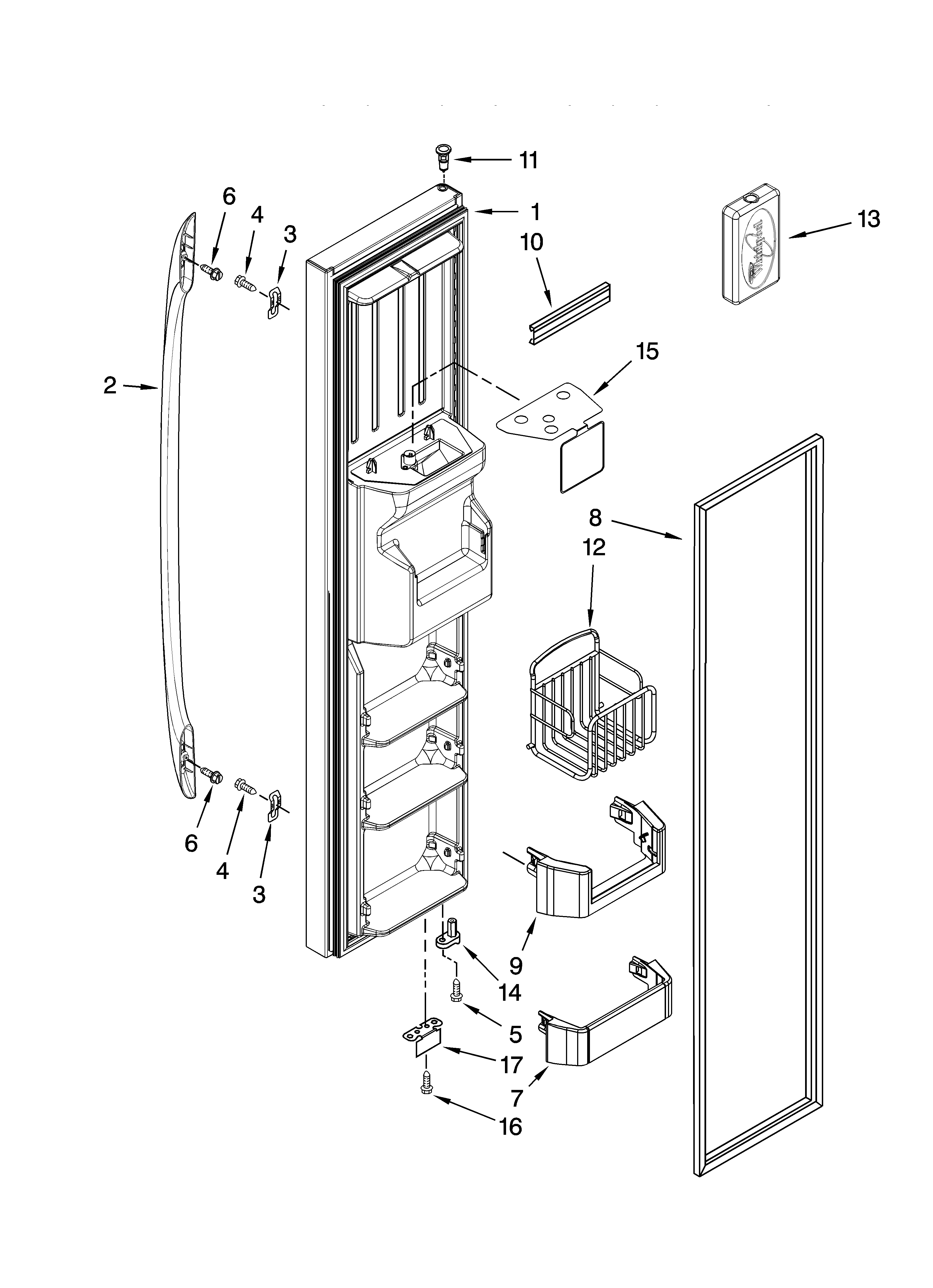 Whirlpool GC3SHEXNT04 freezer door parts diagram