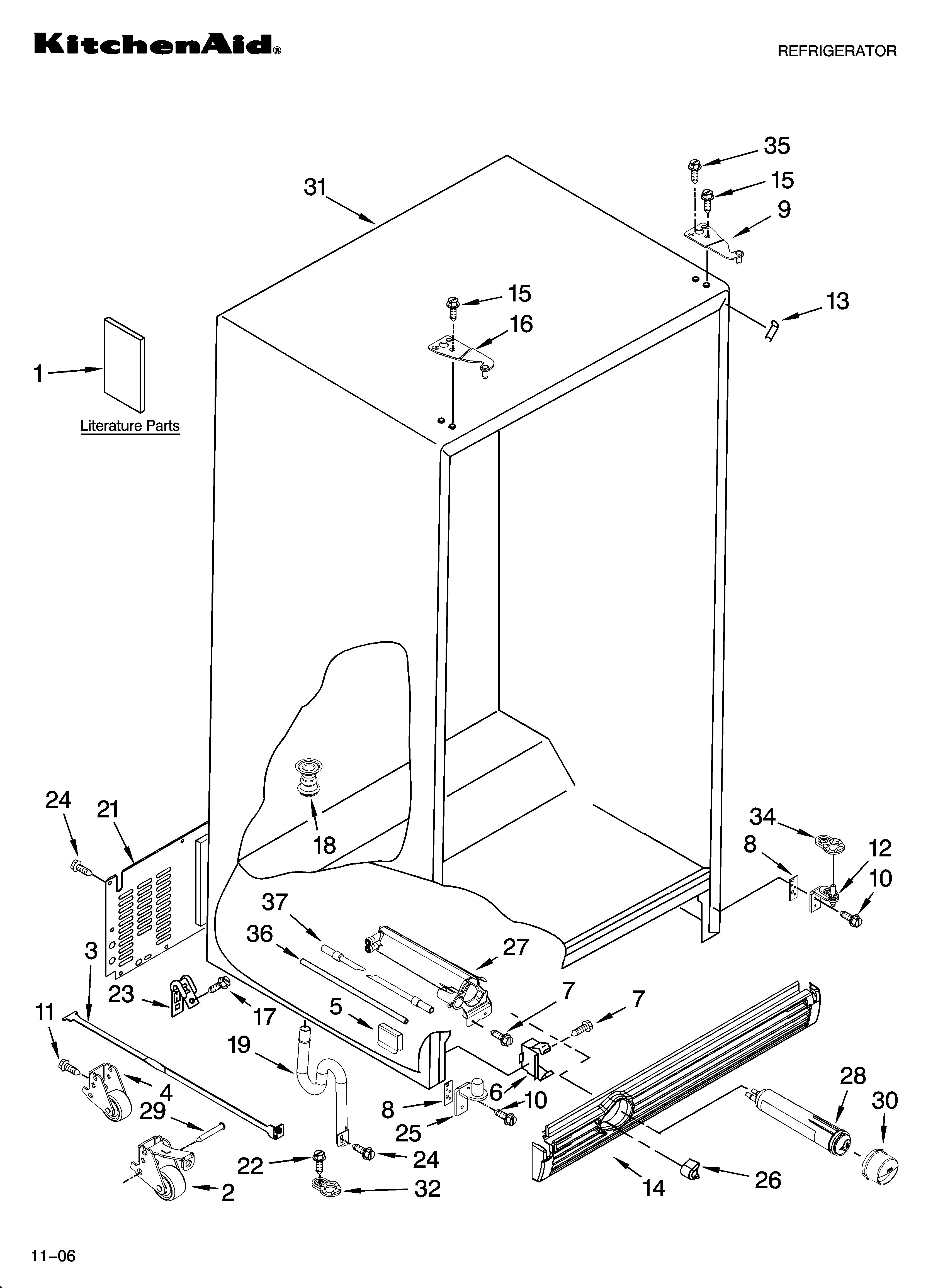 KitchenAid KSBS25INBL02 cabinet parts diagram