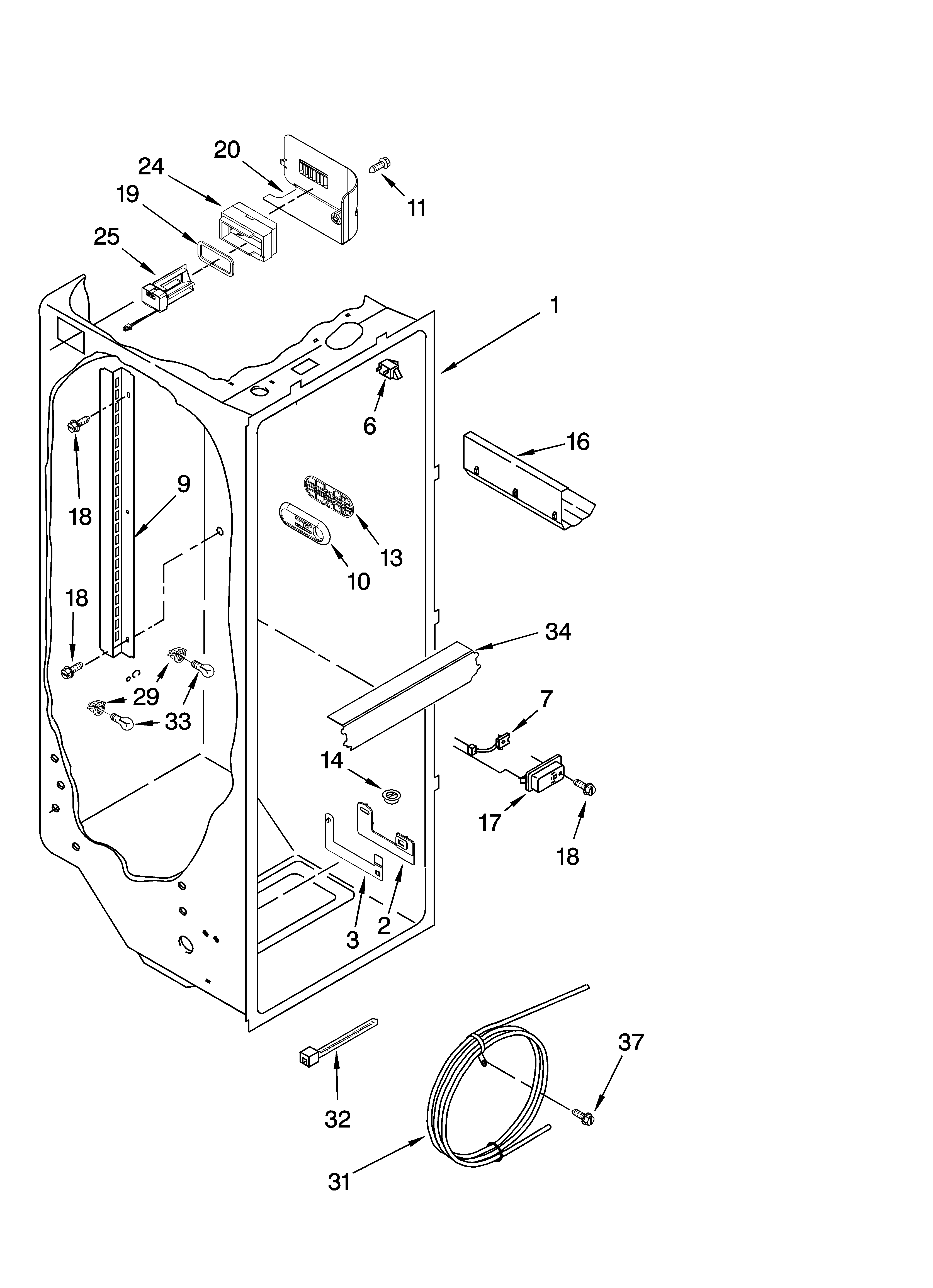 KitchenAid KSBS25INBL02 refrigerator liner parts diagram