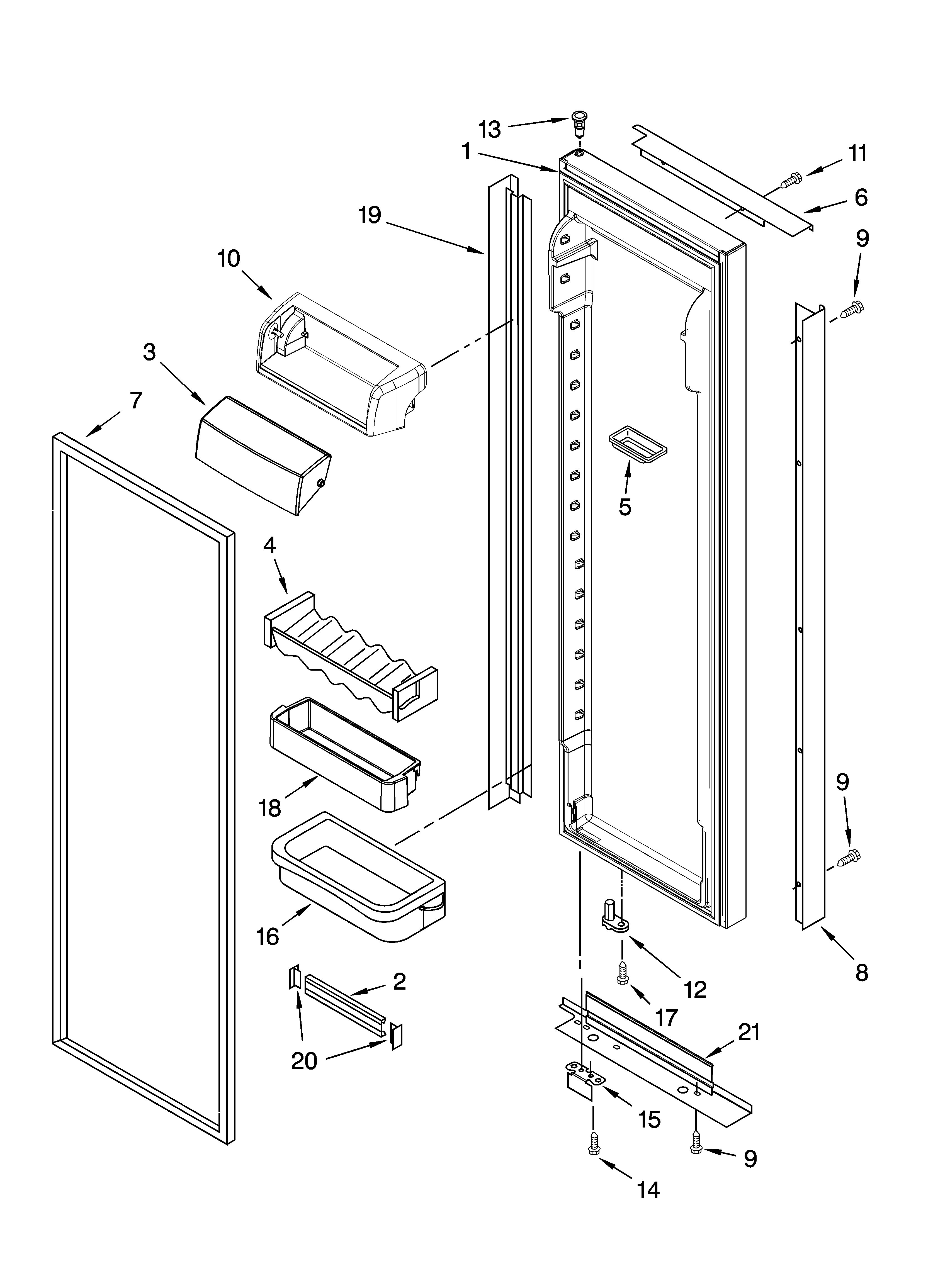 KitchenAid KSBS25INBL02 refrigerator door parts diagram