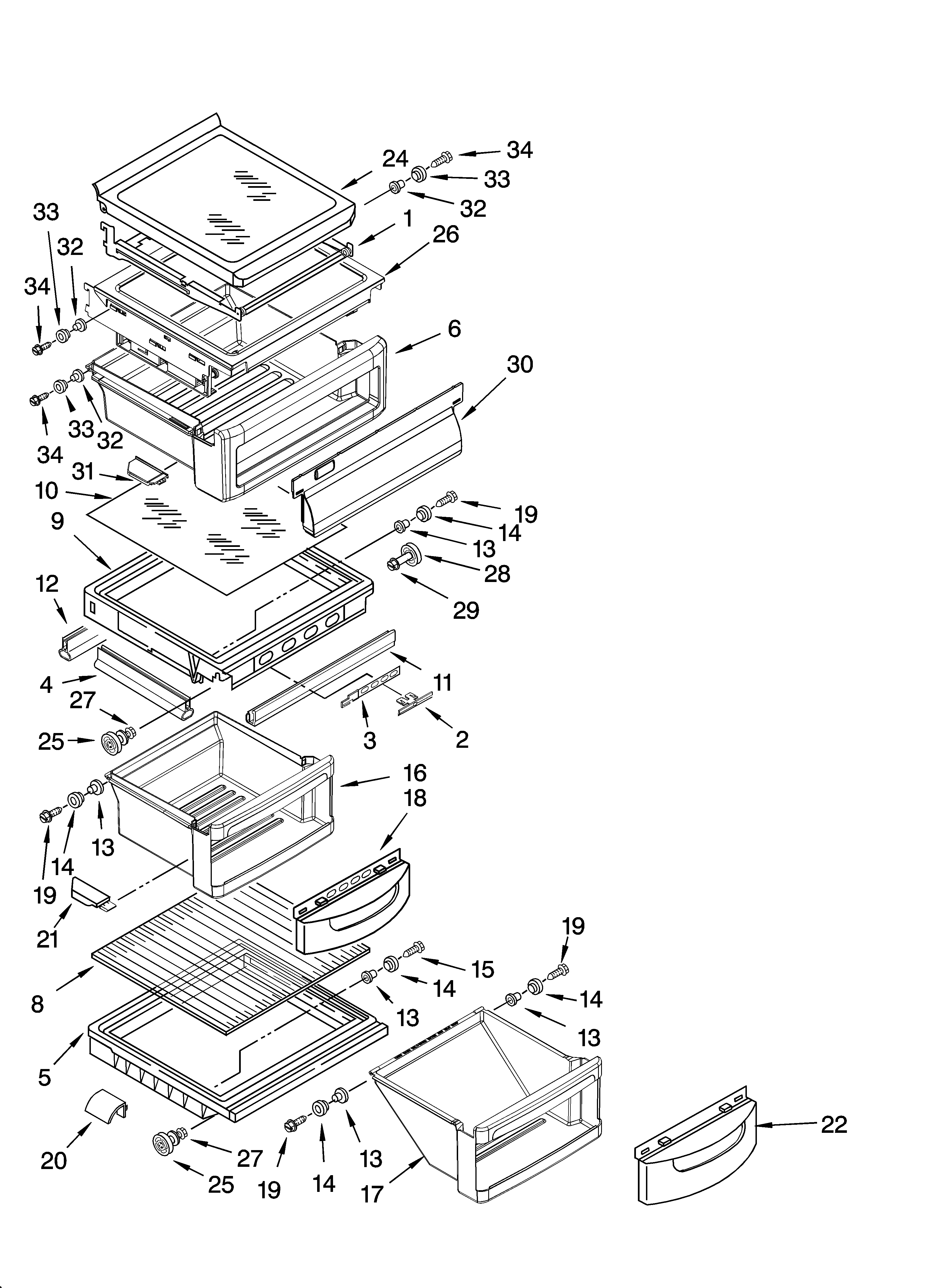KitchenAid KSRL25FTMS00 refrigerator shelf parts diagram