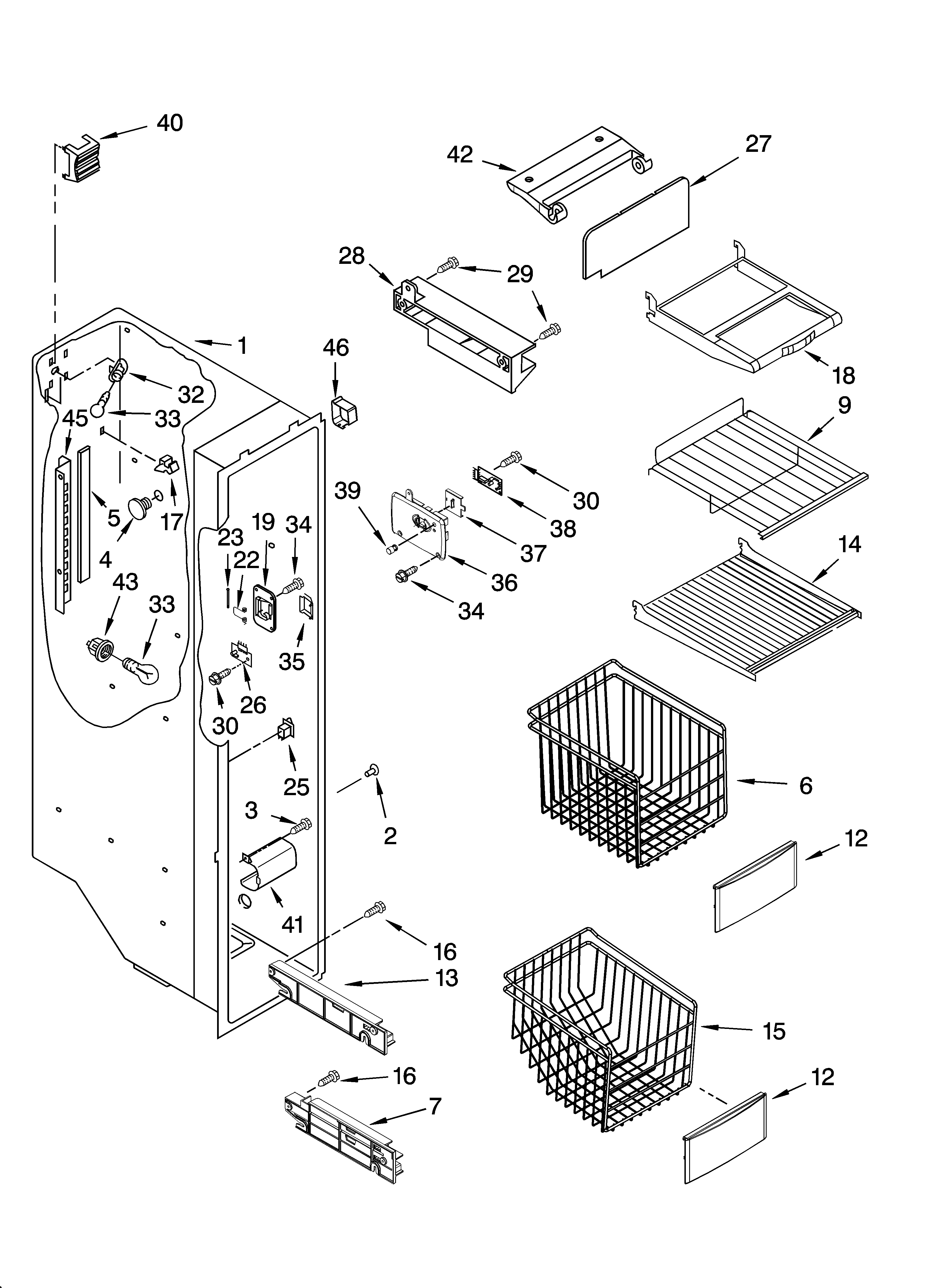 KitchenAid KSRL25FTMS00 freezer liner parts diagram