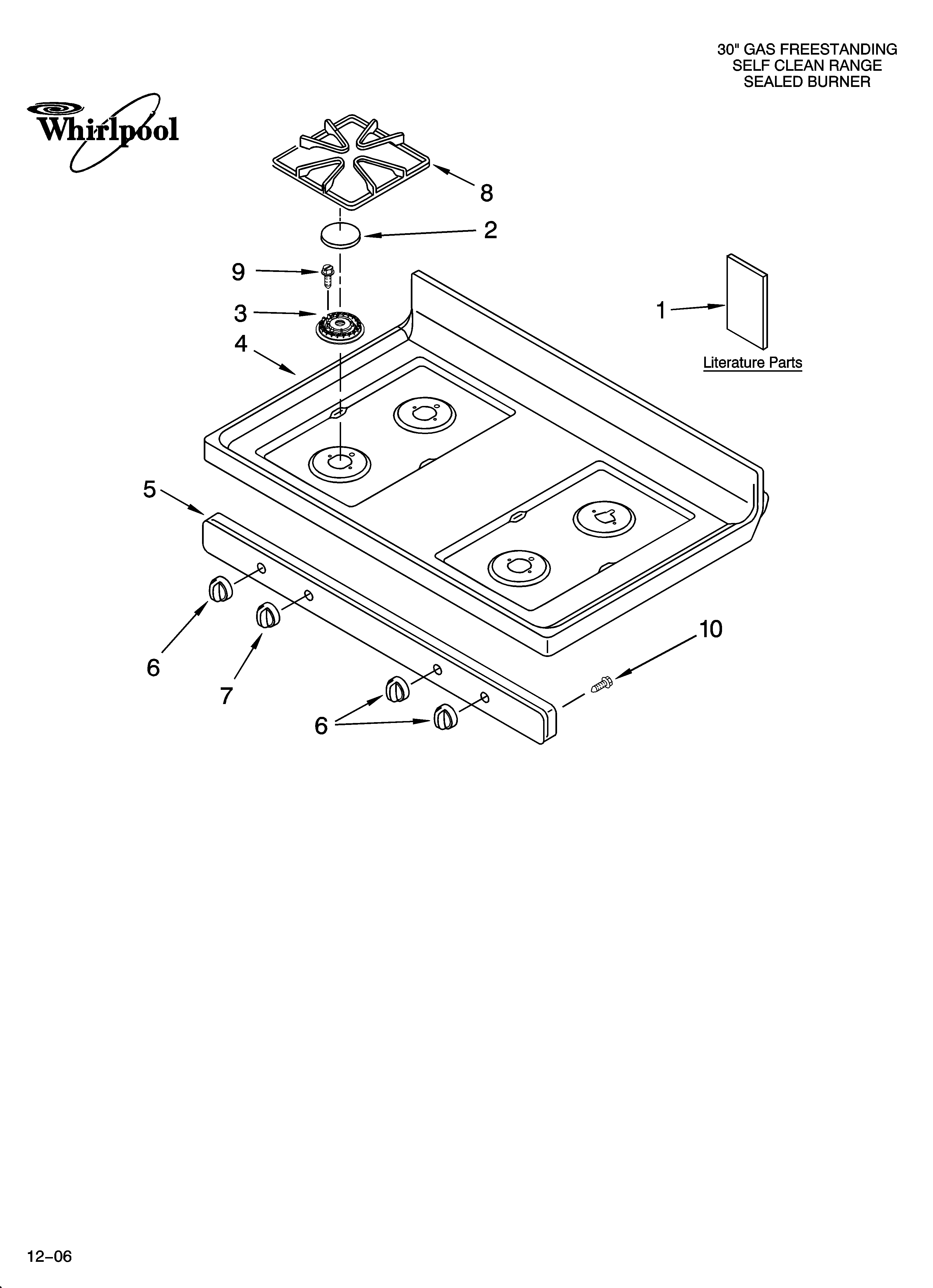 Whirlpool SF262LXSQ0 cooktop parts diagram