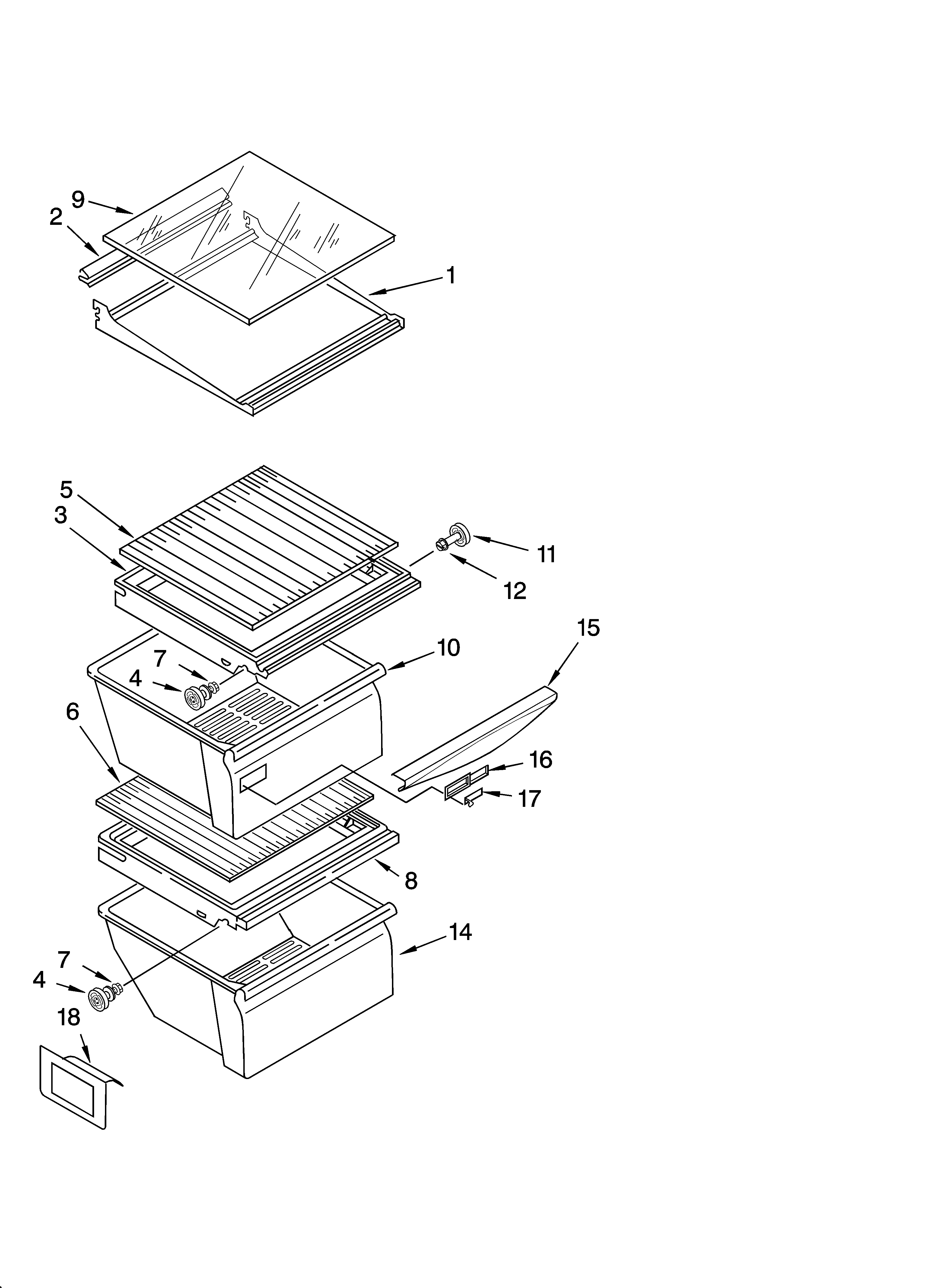 Estate TS25AGXNS00 refrigerator shelf parts diagram