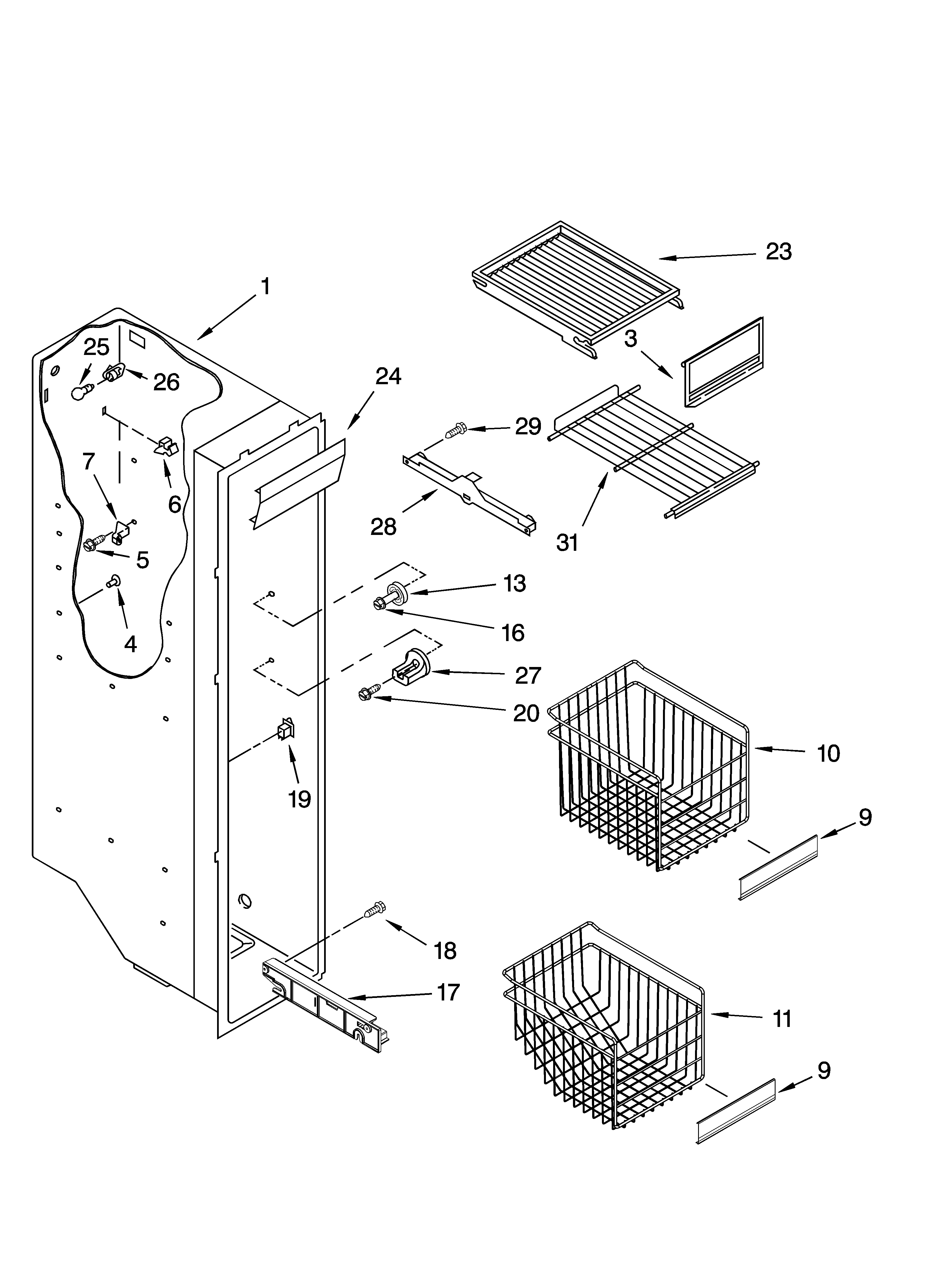 Estate TS25AGXNS00 freezer liner parts diagram