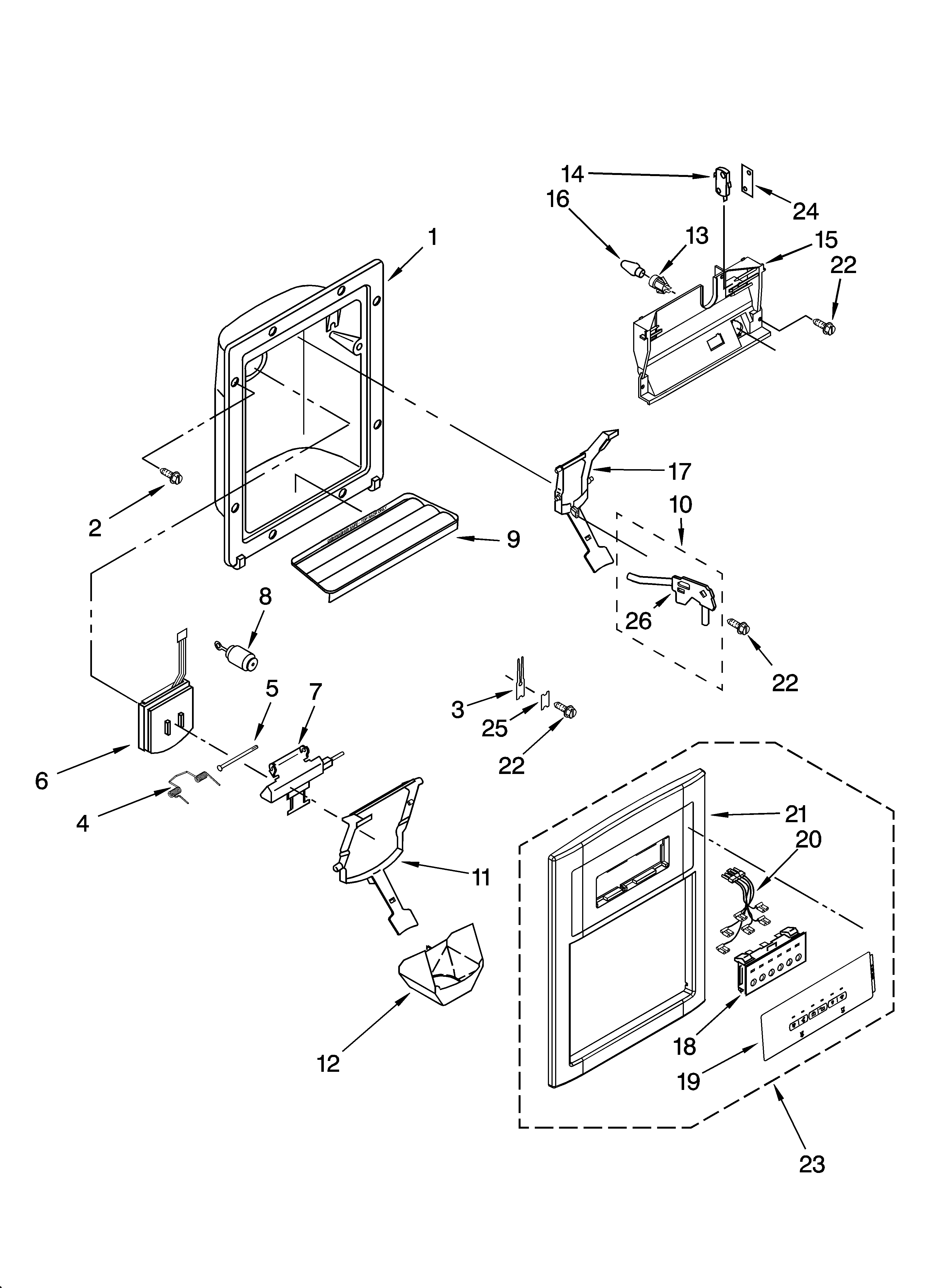 Estate TS25AGXNS00 dispenser front parts diagram