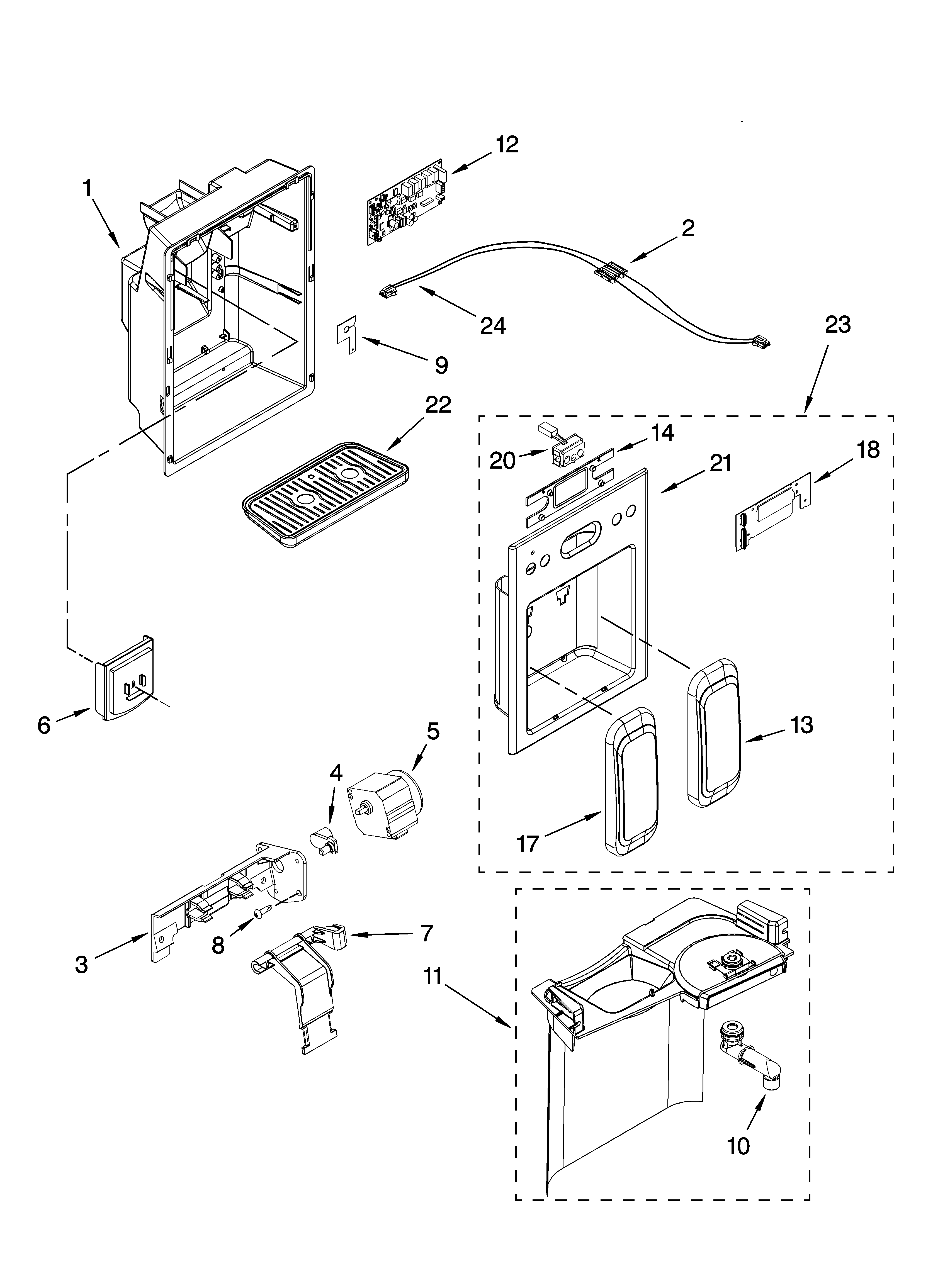 KitchenAid KSRS25CSMK01 dispenser front parts diagram
