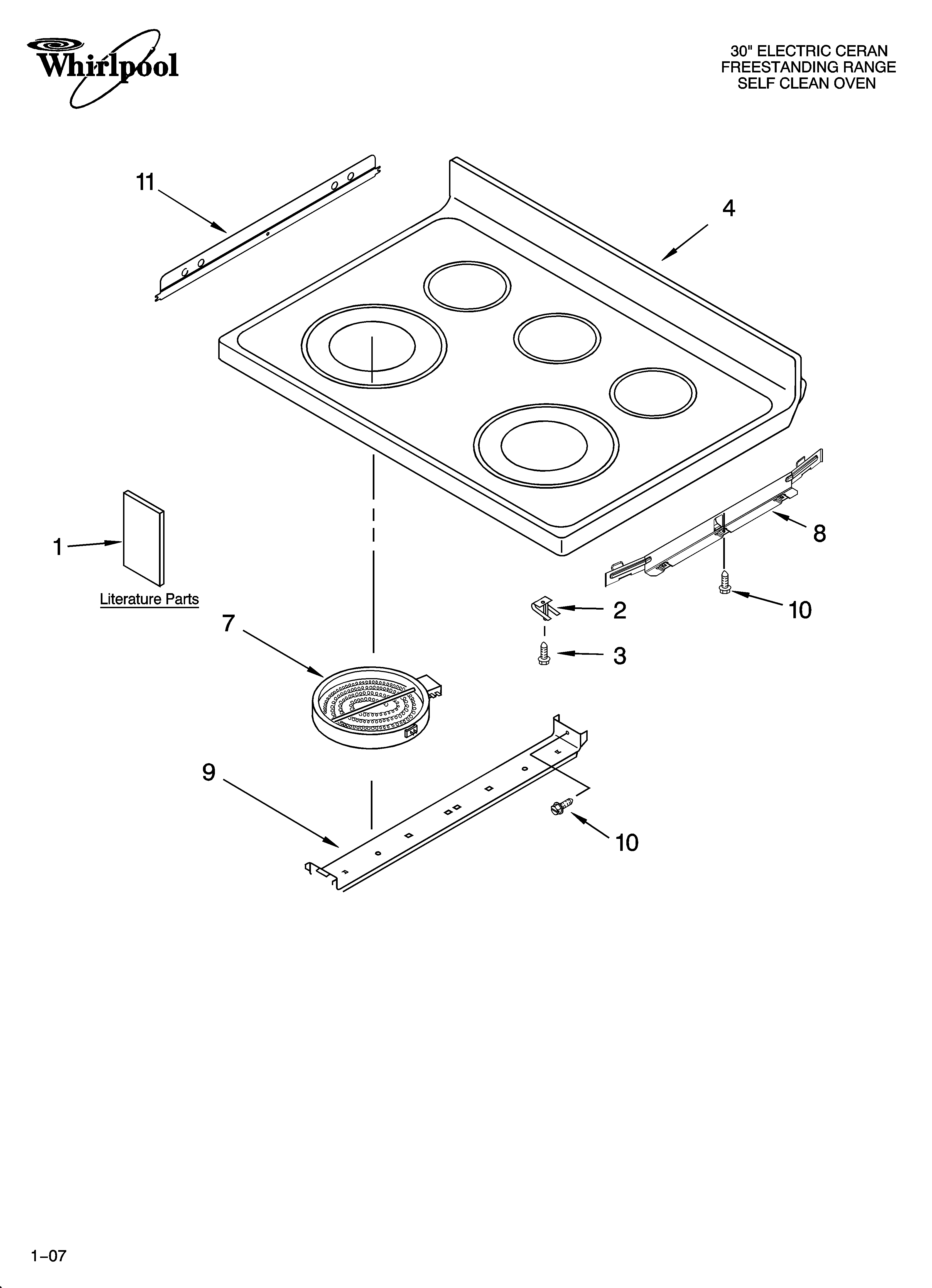 Whirlpool GERC4110SQ0 cooktop parts diagram