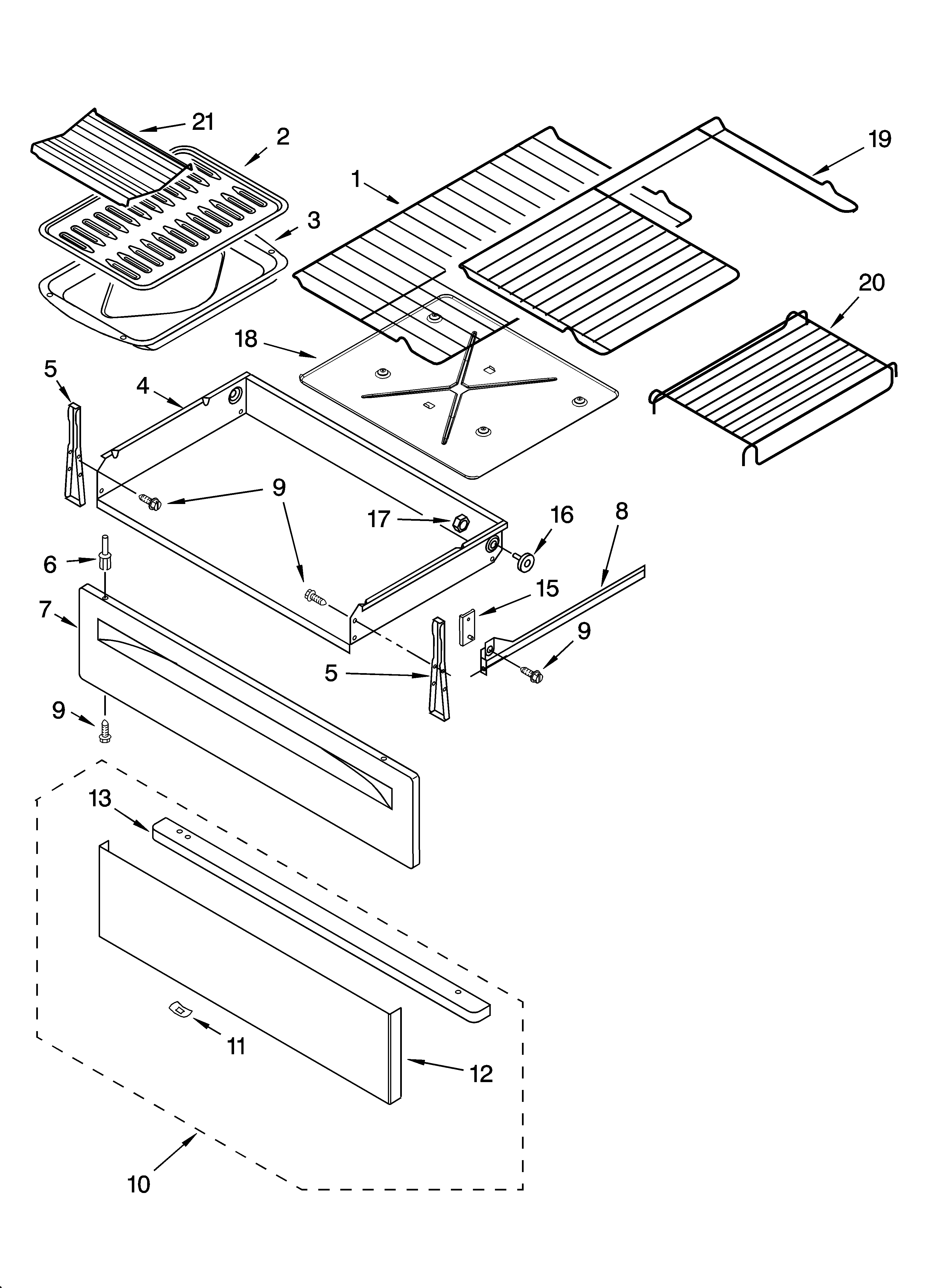 Whirlpool GERC4110SQ0 drawer & broiler parts diagram
