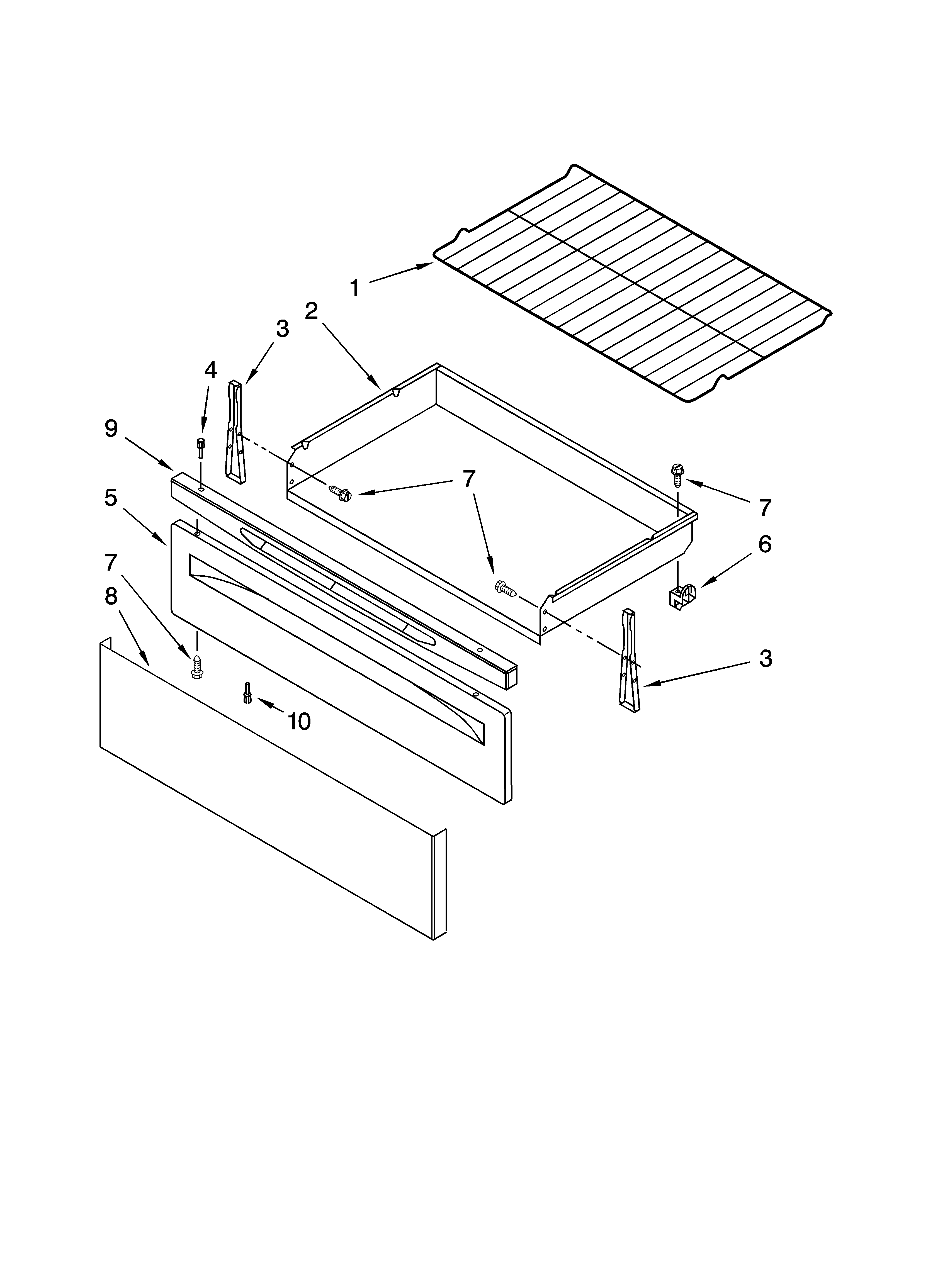 Whirlpool RF367LXSY1 drawer & broiler parts diagram