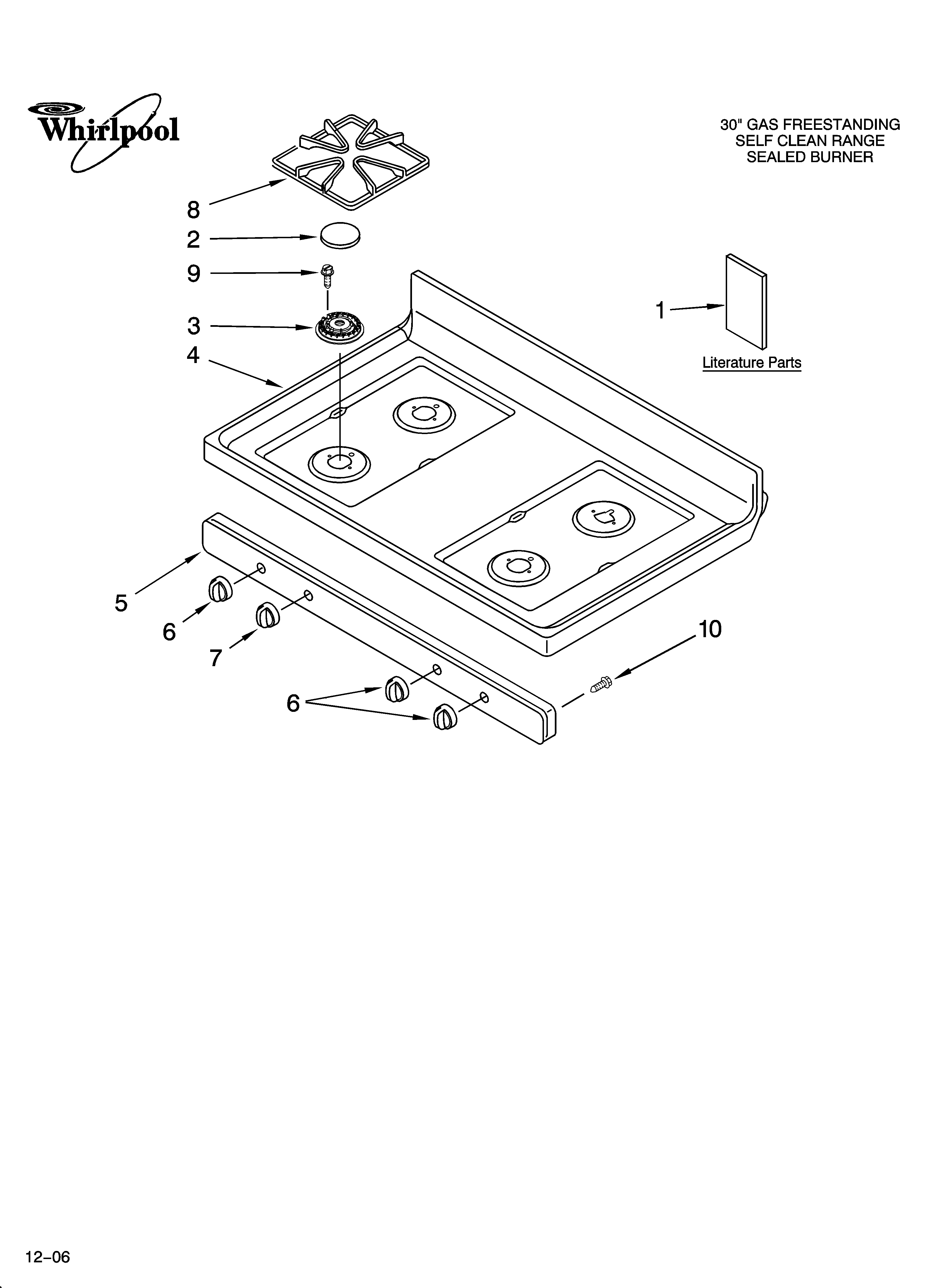 Whirlpool SF362LXST0 cooktop parts diagram