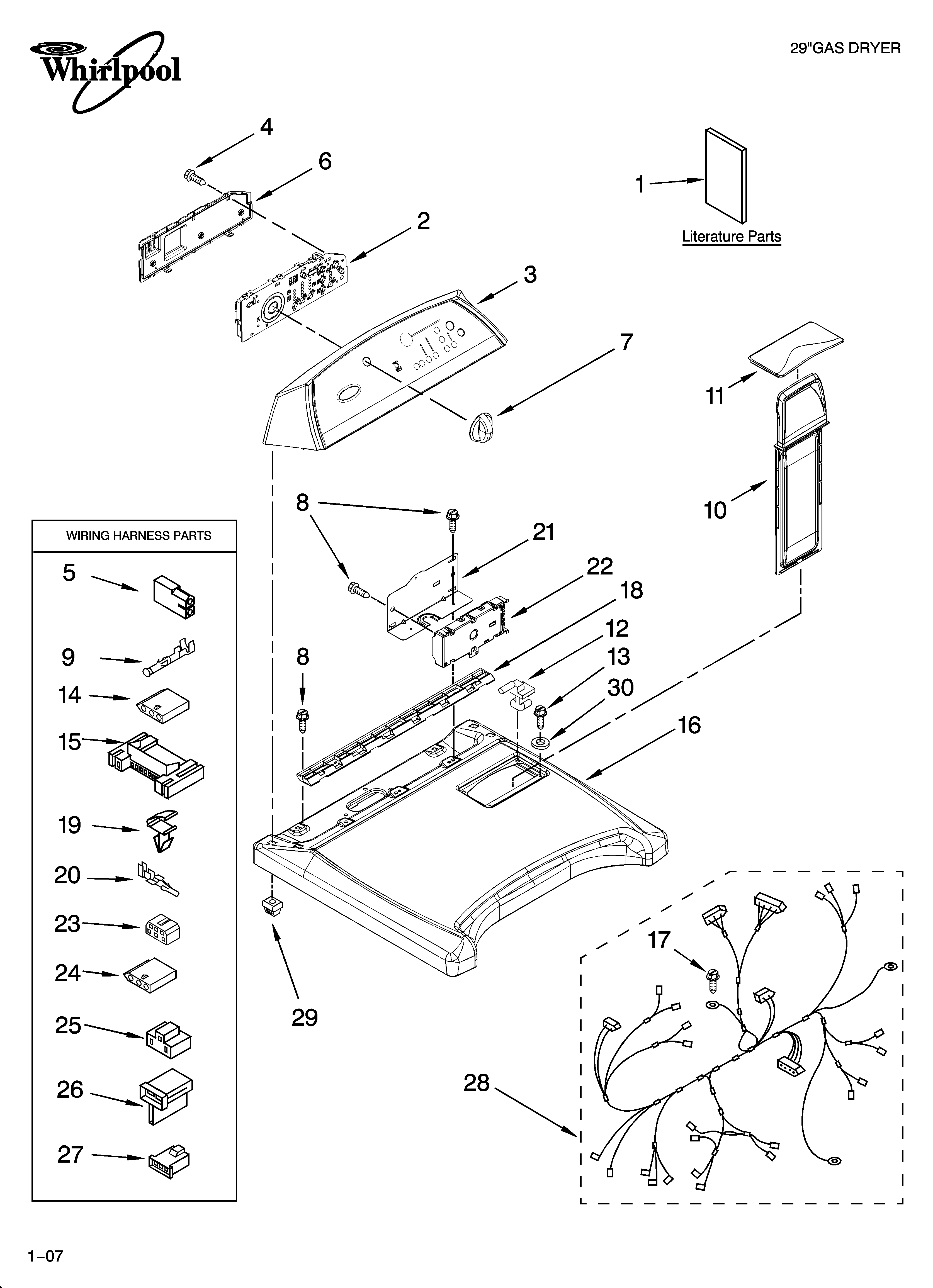 Whirlpool WGD6400SG1 top and console parts diagram