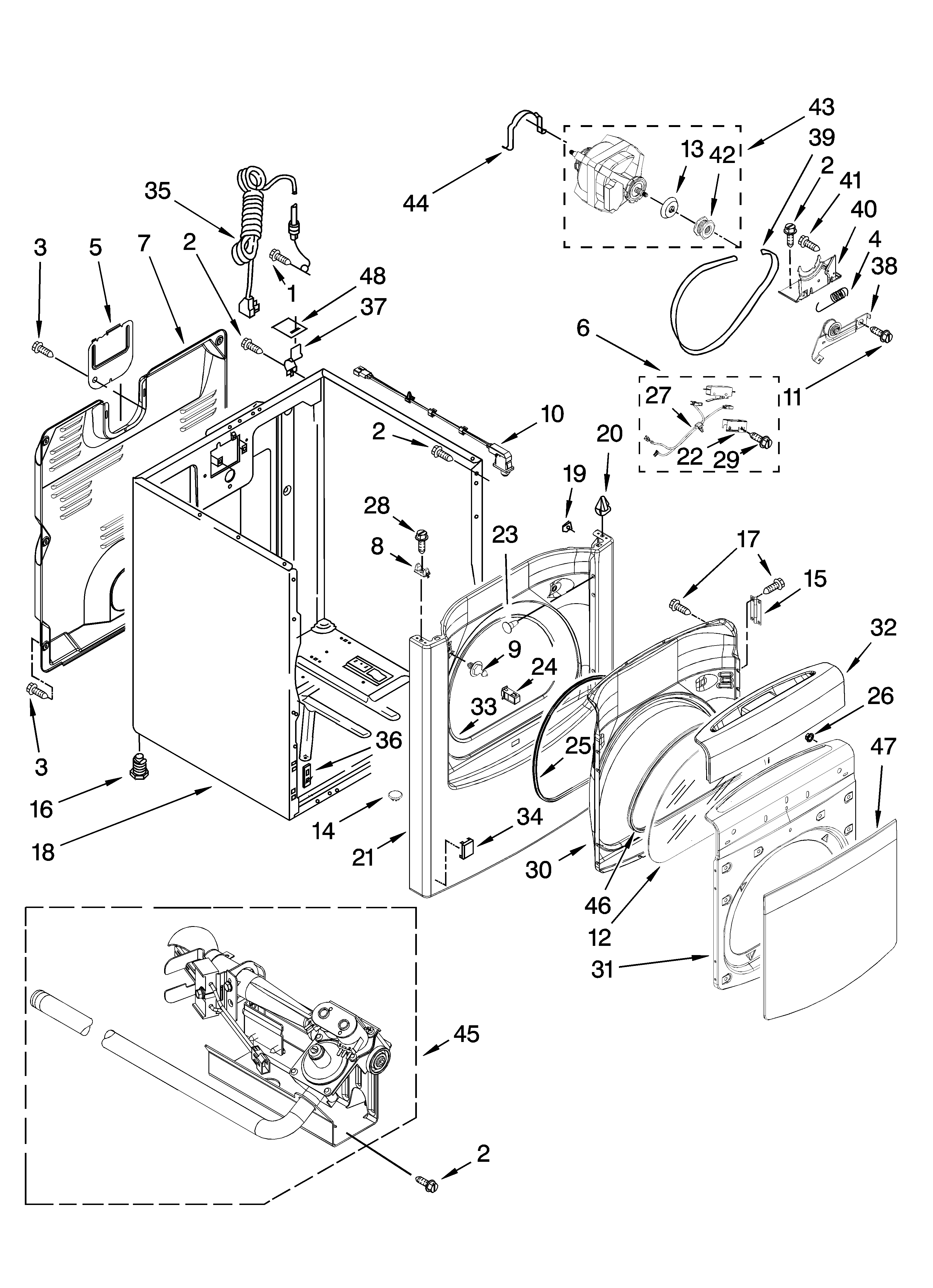 Whirlpool WGD6400SG1 cabinet parts diagram