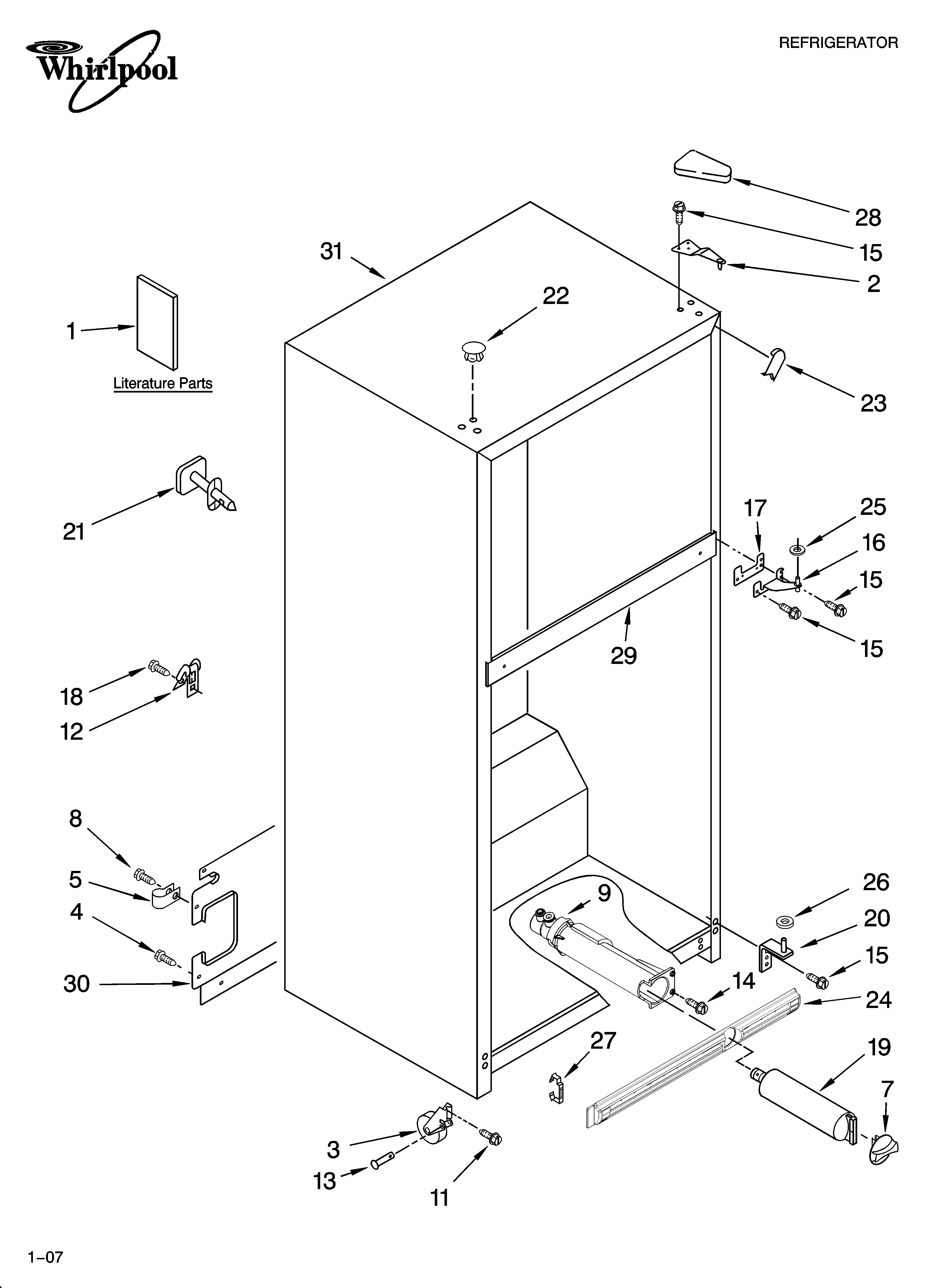 Whirlpool GR2FHTXTS00 cabinet parts diagram