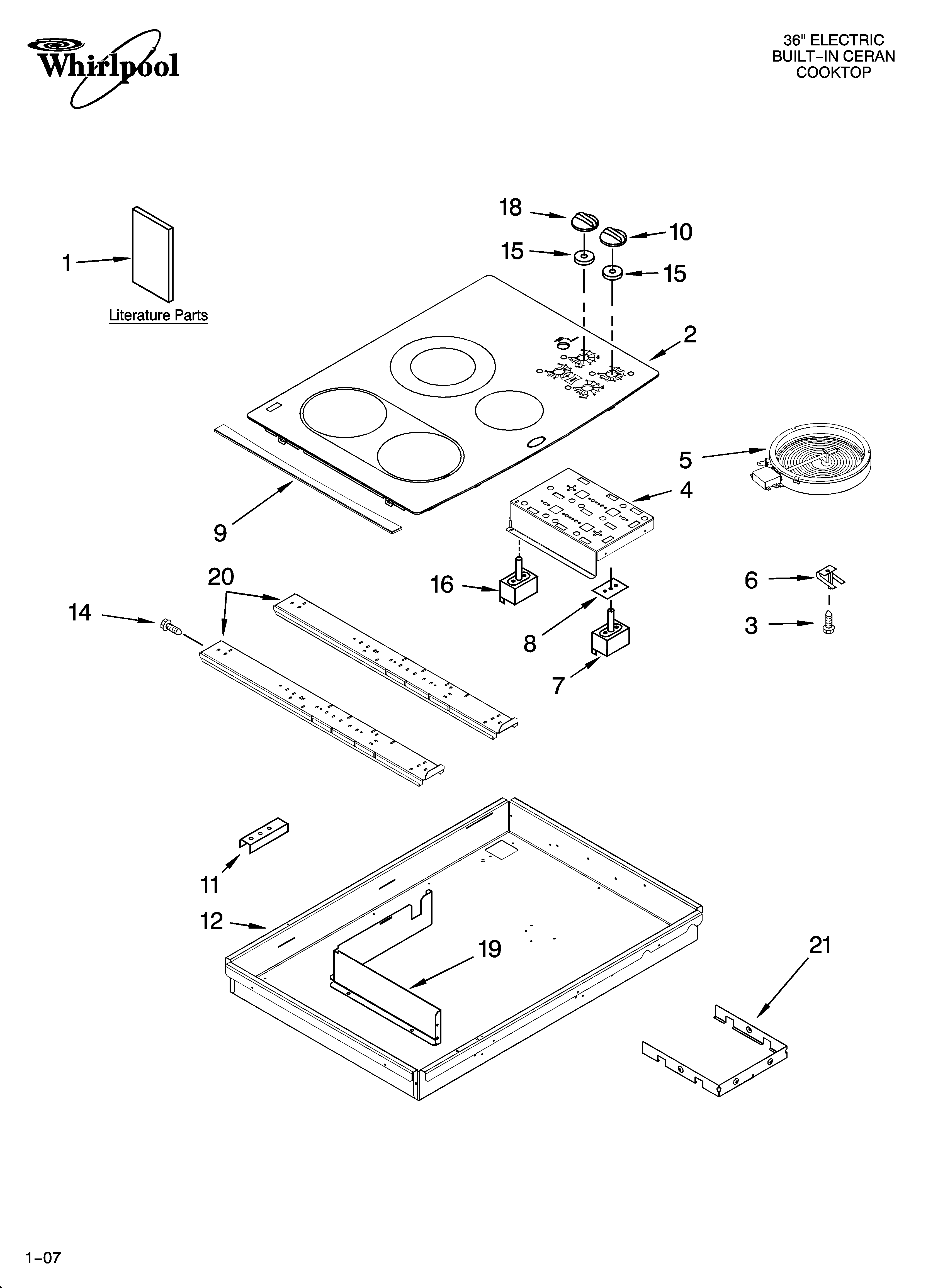 Whirlpool GJC3034RB01 cooktop parts, optional parts diagram