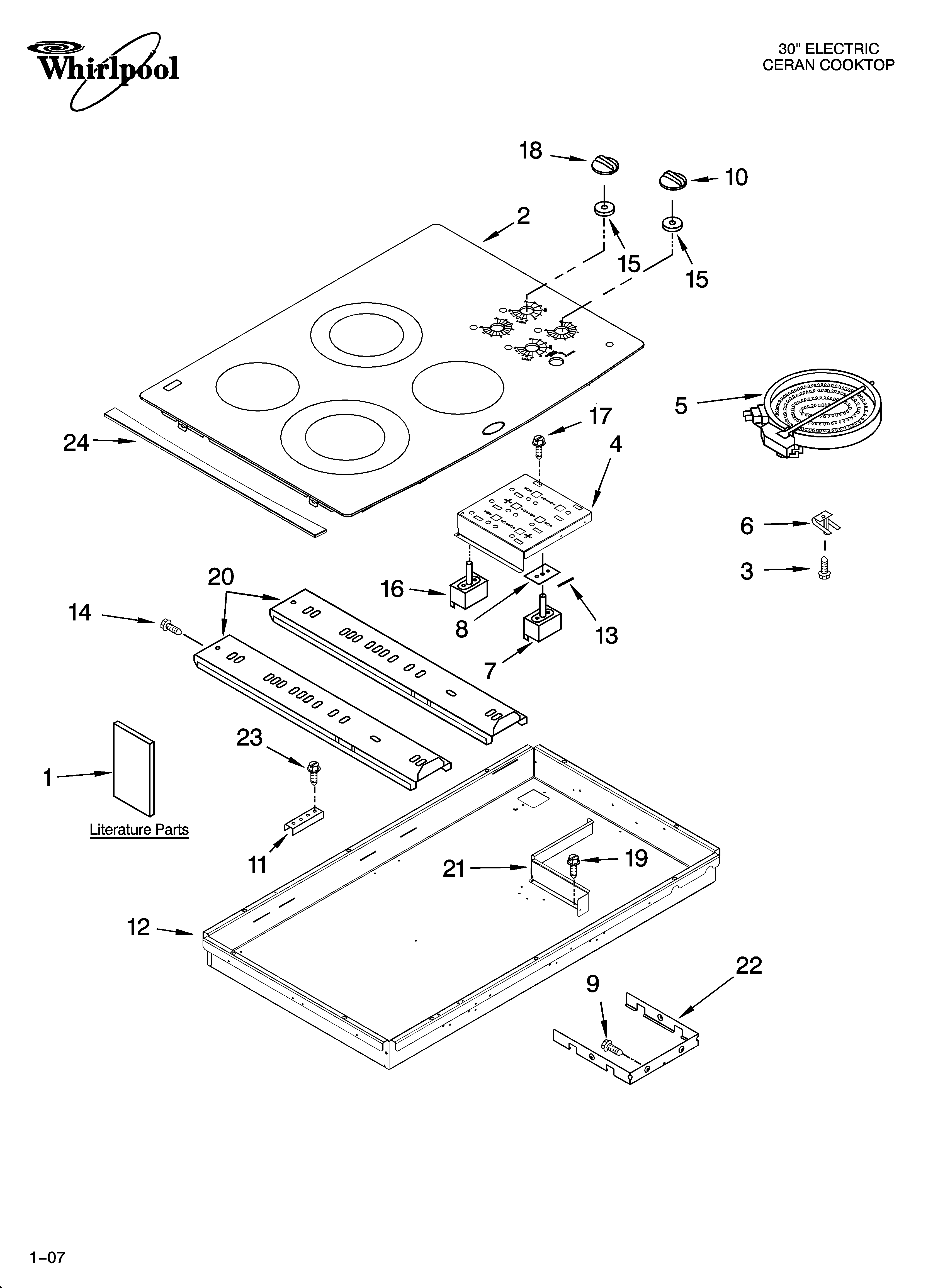 Whirlpool GJC3054RP01 cooktop parts, optional parts diagram
