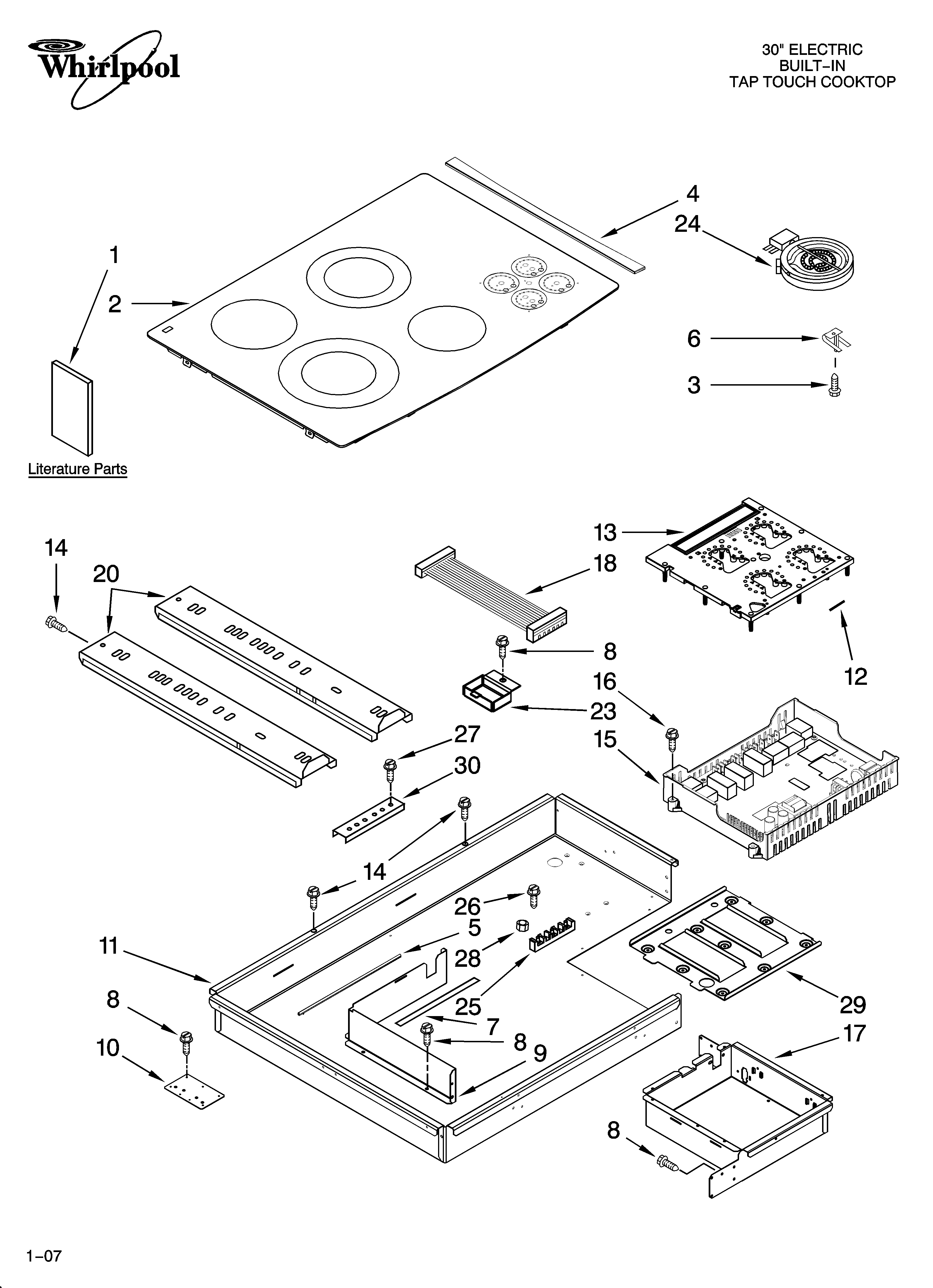 Whirlpool GJC3055RP01 cooktop parts, optional parts (not included) diagram
