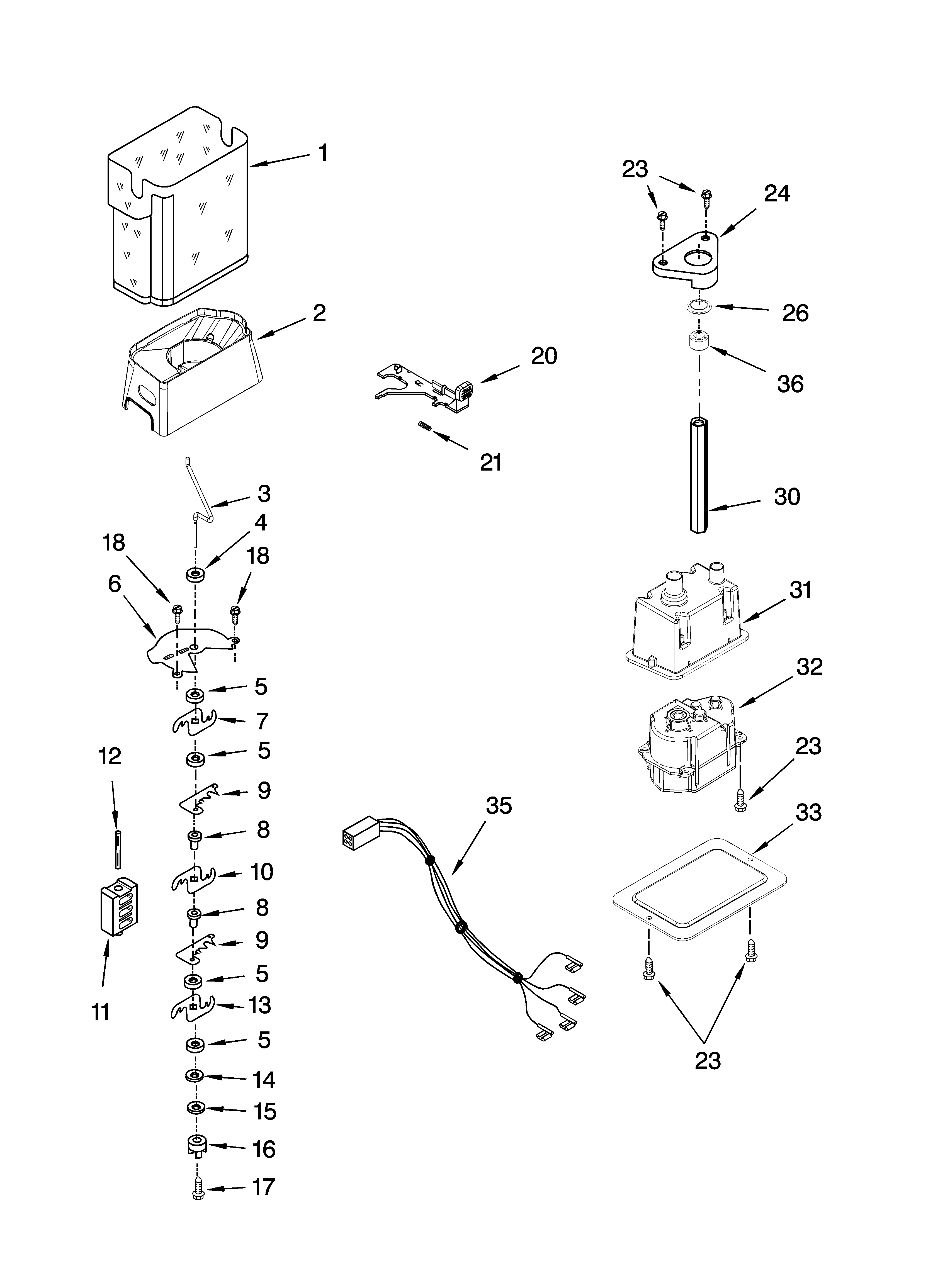 Whirlpool ED2JHAXTQ00 motor and ice container parts diagram