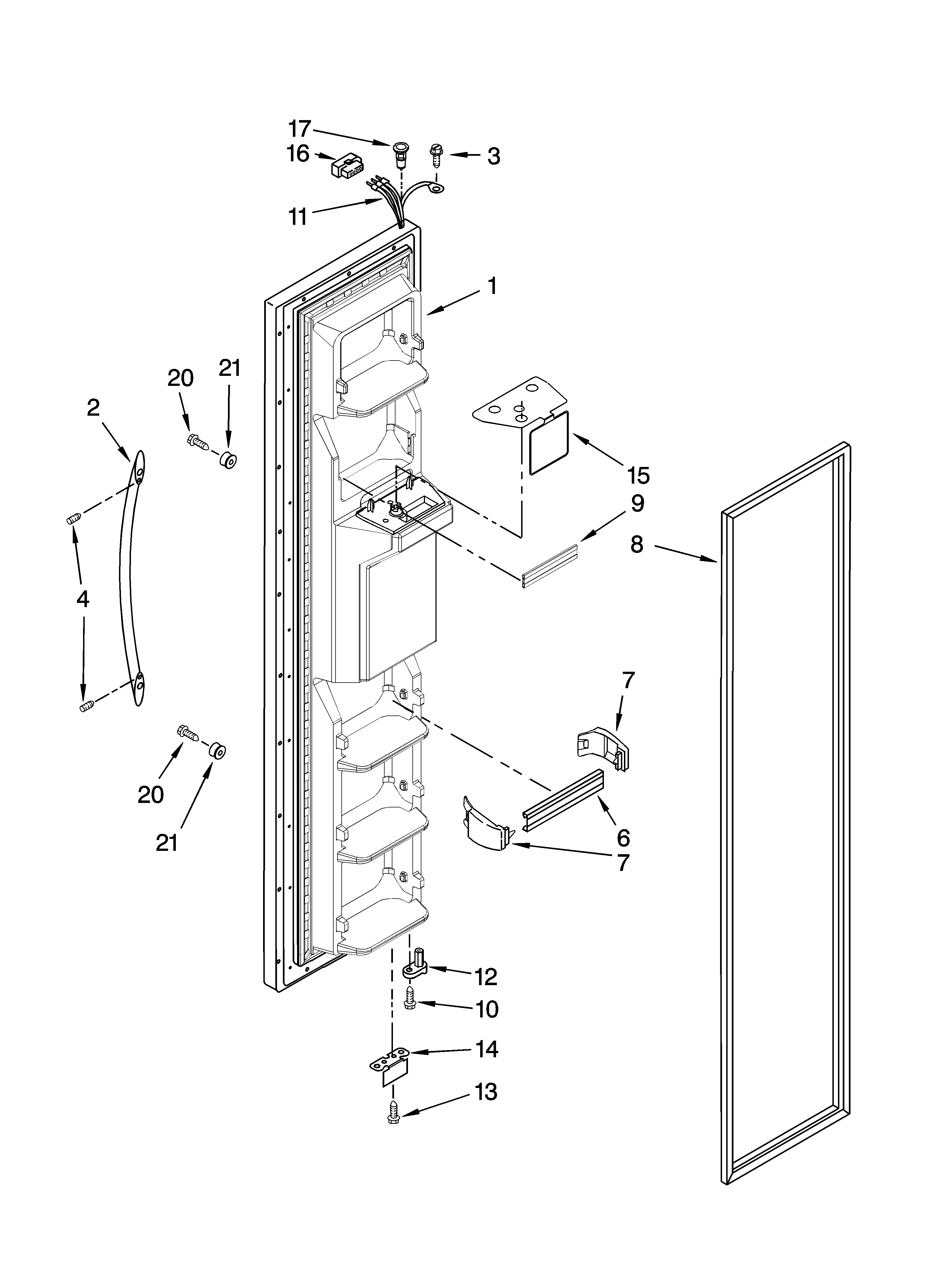 Whirlpool ED2JHAXTQ00 freezer door parts diagram