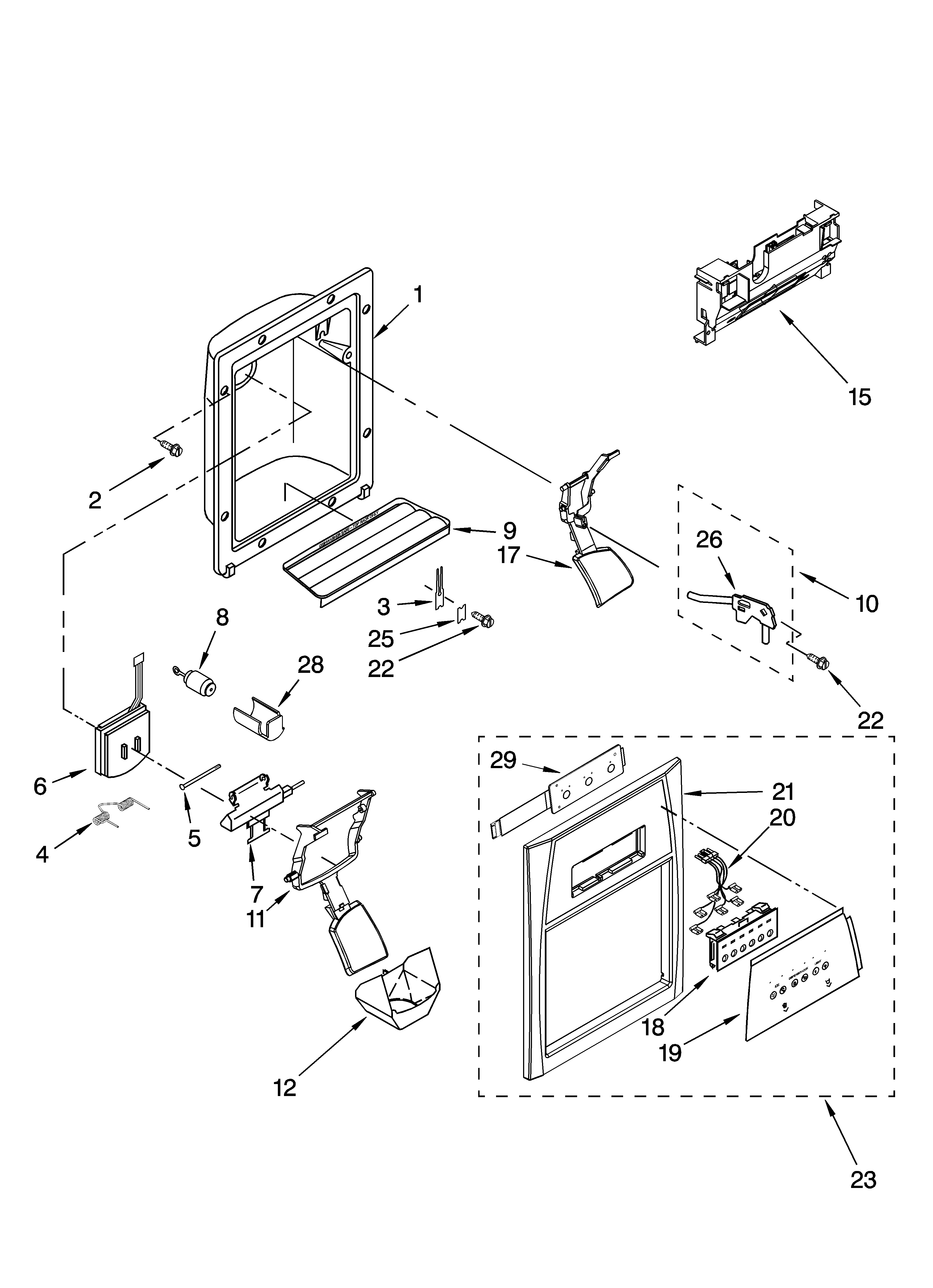 Whirlpool ED2JHAXTQ00 dispenser front parts diagram