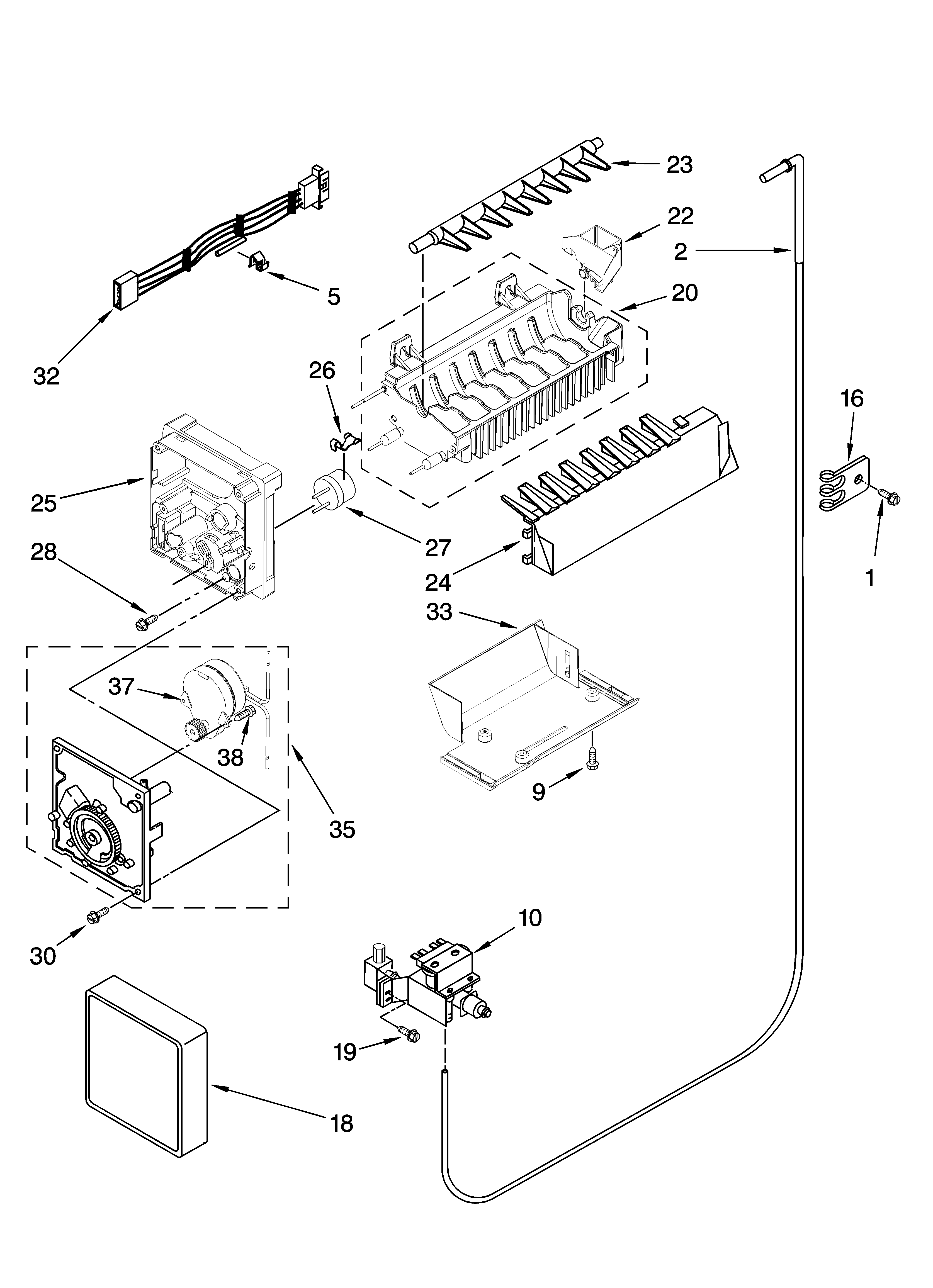 Whirlpool ED2JHAXTQ00 icemaker parts diagram