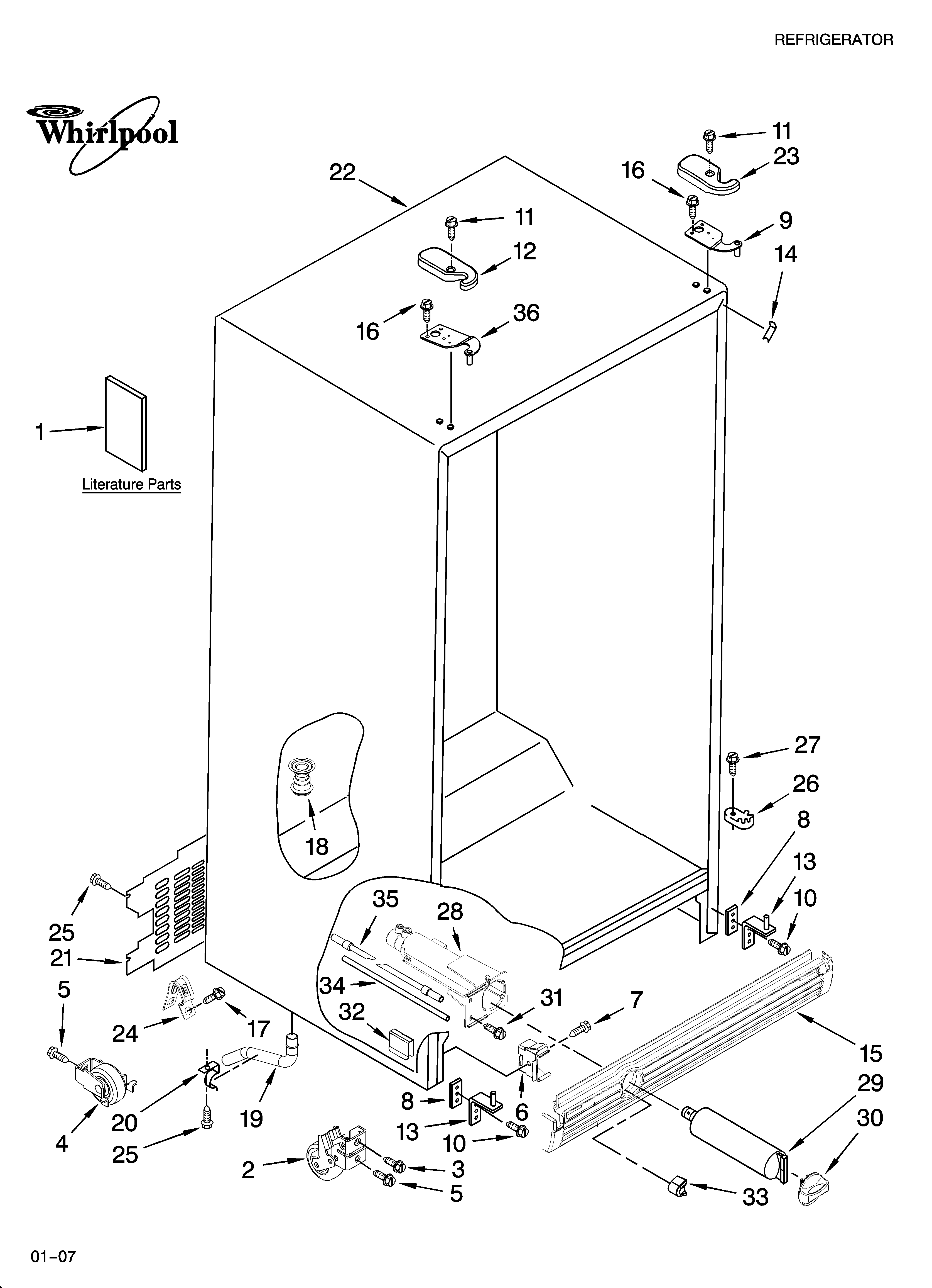 Whirlpool ED5JHAXTB00 cabinet parts diagram