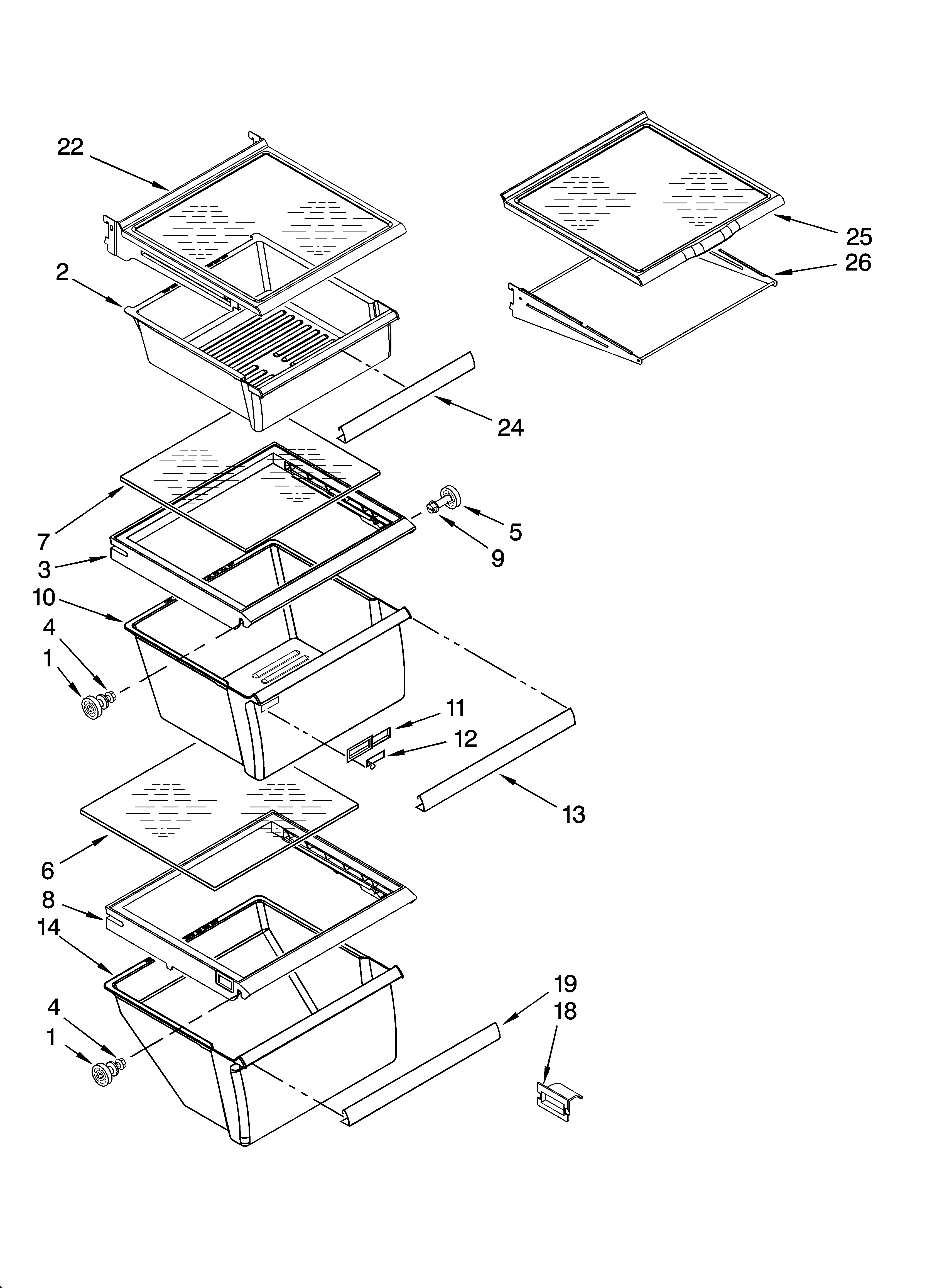 Whirlpool ED5JHAXTB00 refrigerator shelf parts diagram