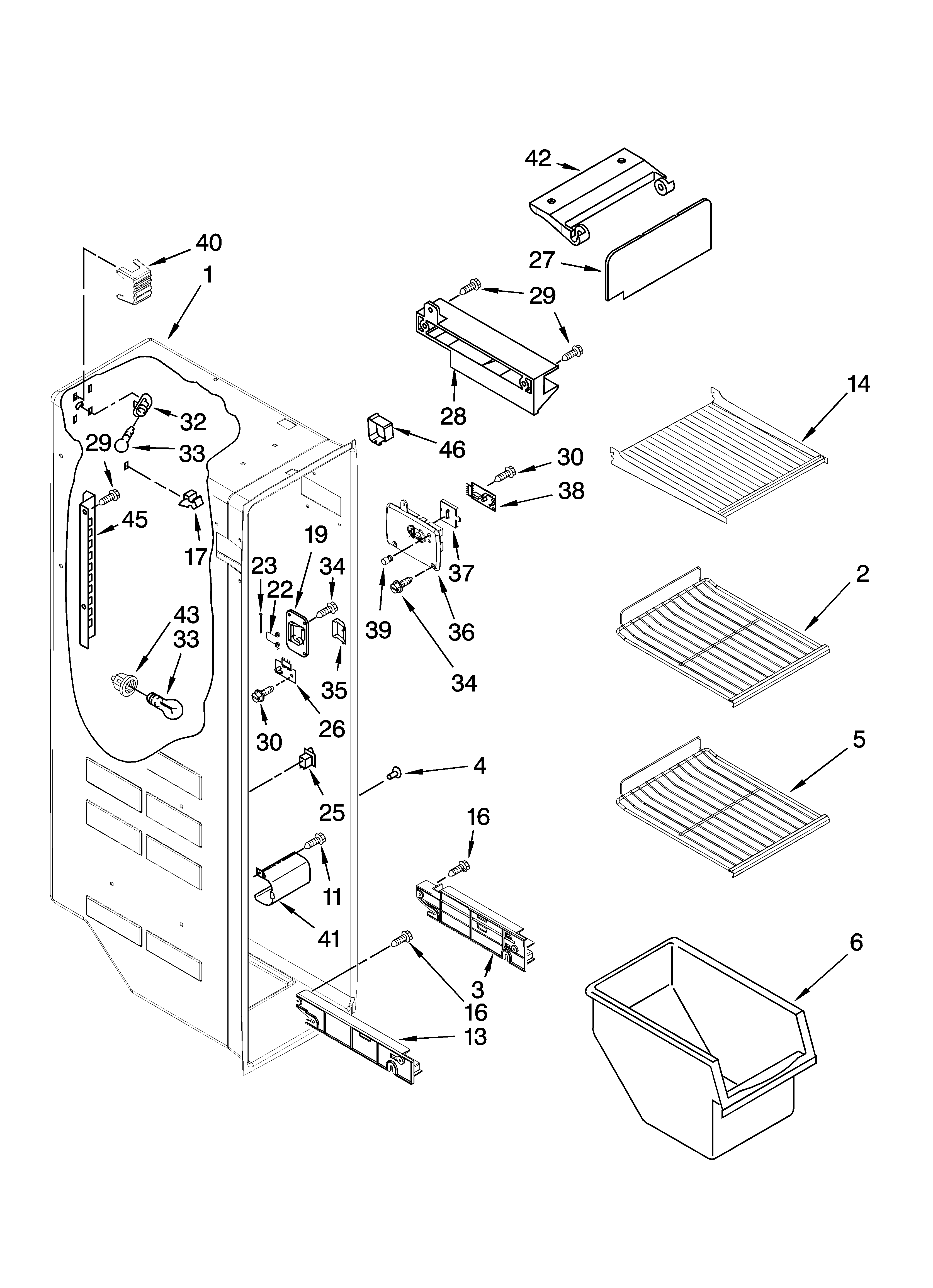 Whirlpool ED5JHAXTB00 freezer liner parts diagram