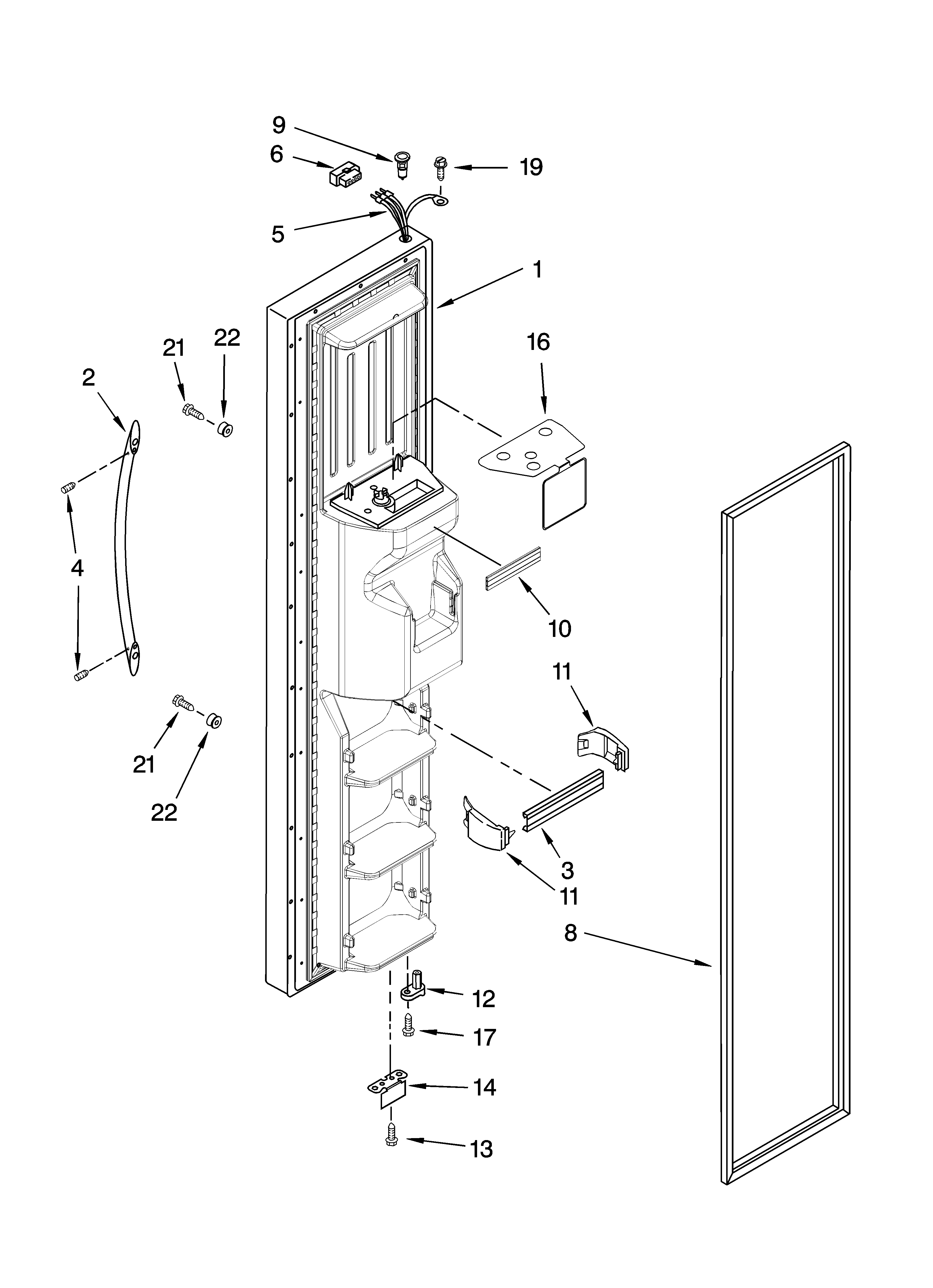 Whirlpool ED5JHAXTB00 freezer door parts diagram