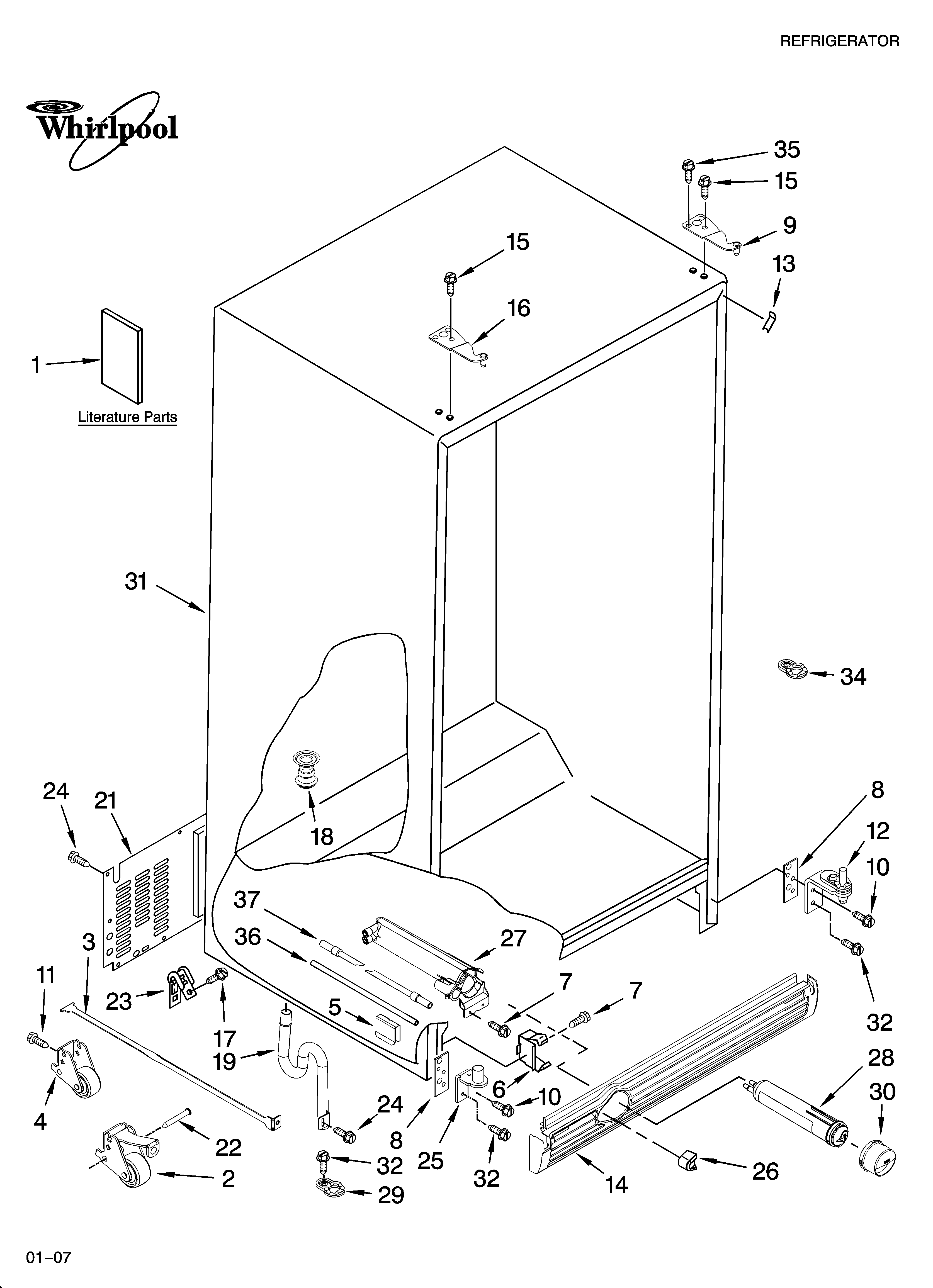 Whirlpool GC3JHAXTQ00 cabinet parts diagram