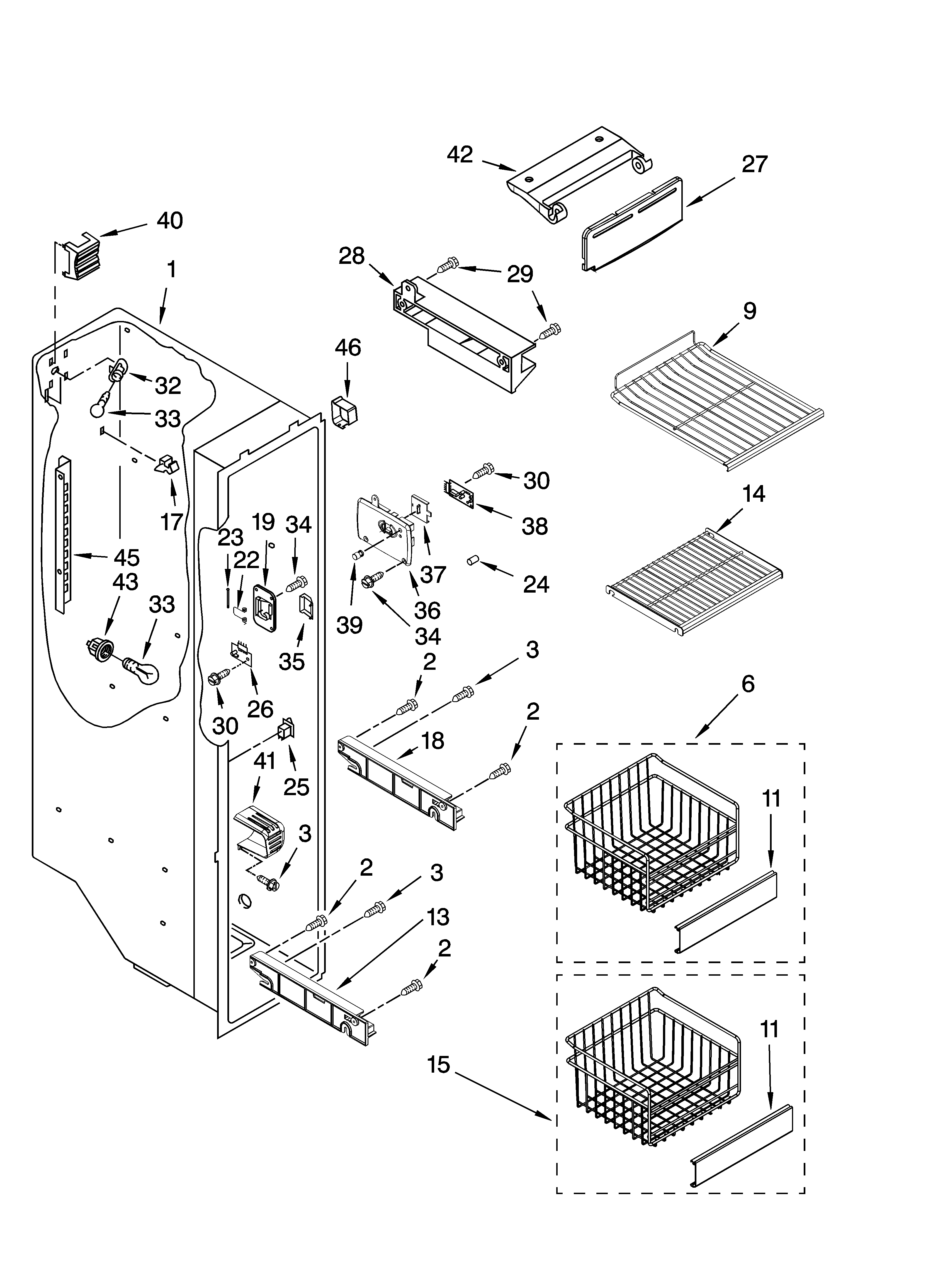Whirlpool GC3JHAXTQ00 freezer liner parts diagram