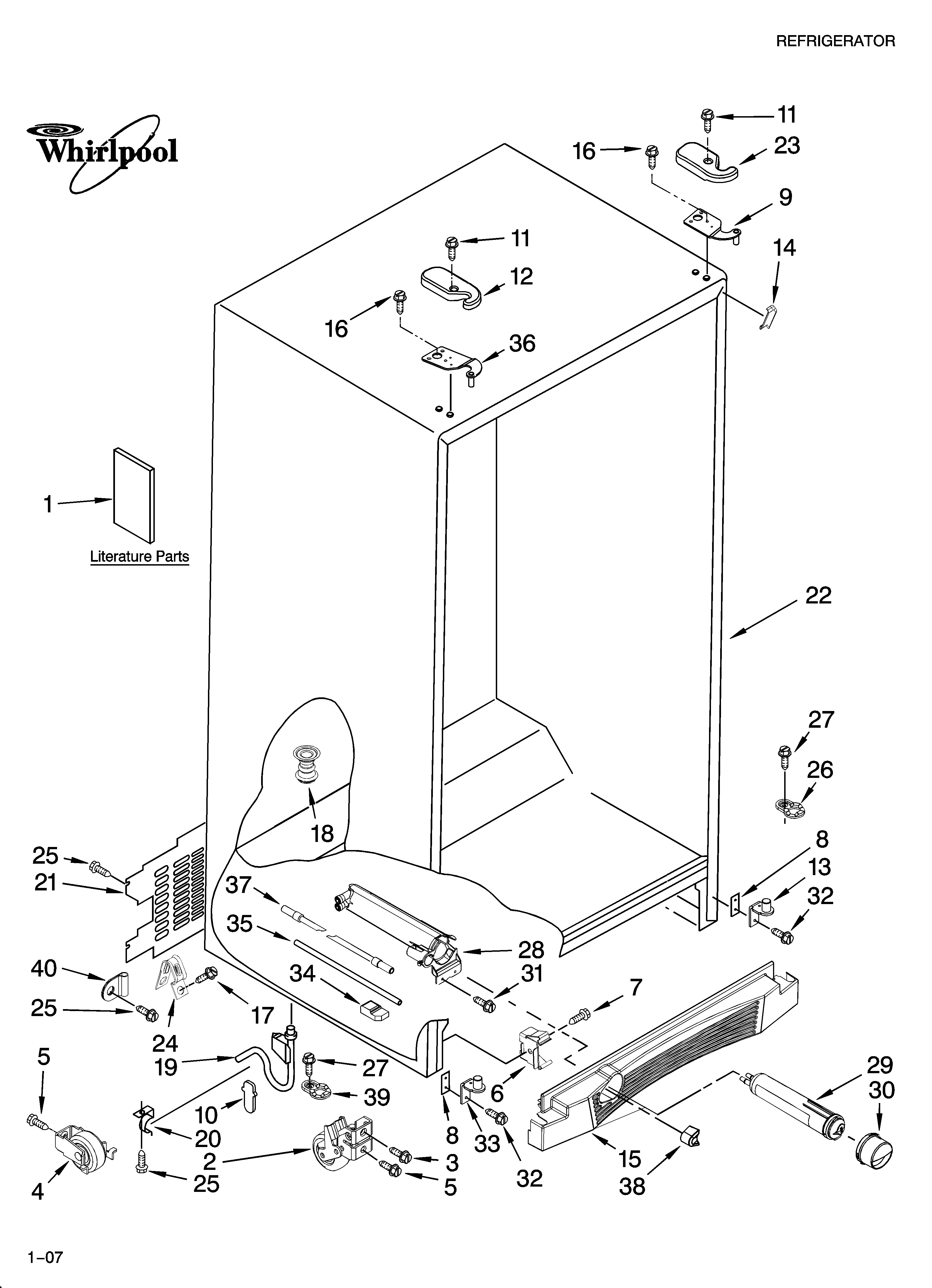 Whirlpool GD5NVAXSB00 cabinet parts diagram