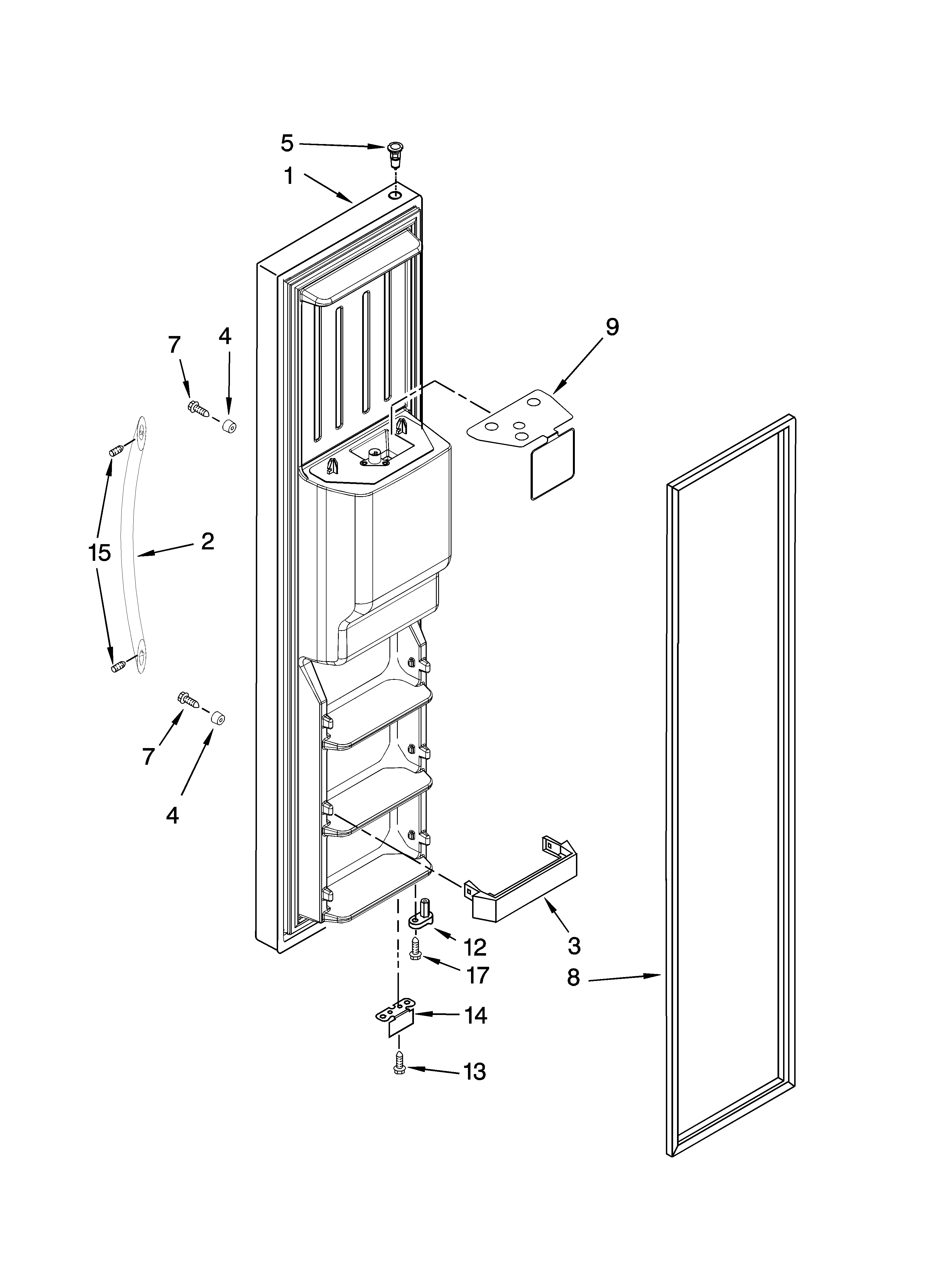 Whirlpool GD5NVAXSB00 freezer door parts diagram