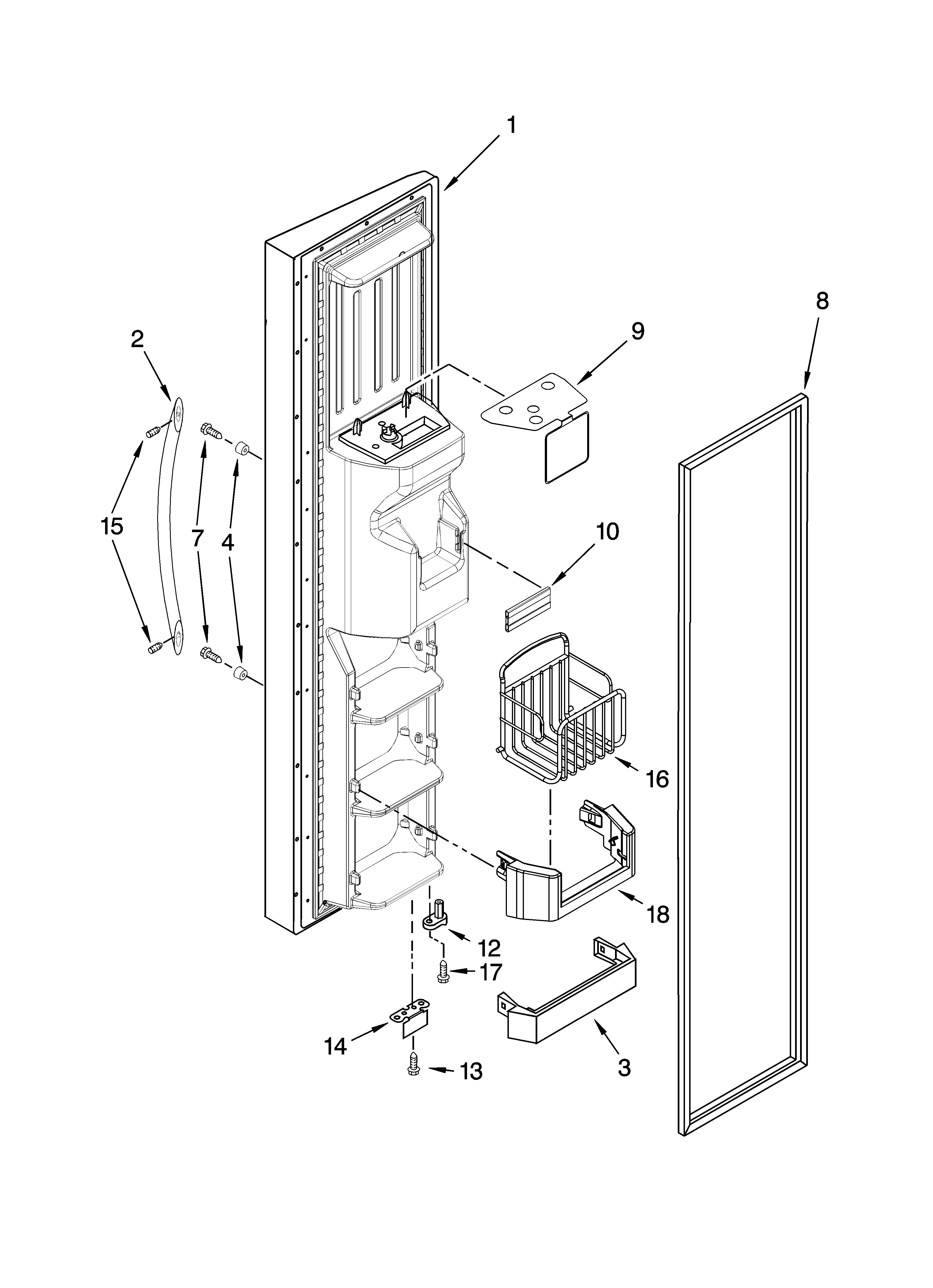 Whirlpool GS5SHAXTL00 freezer door parts diagram
