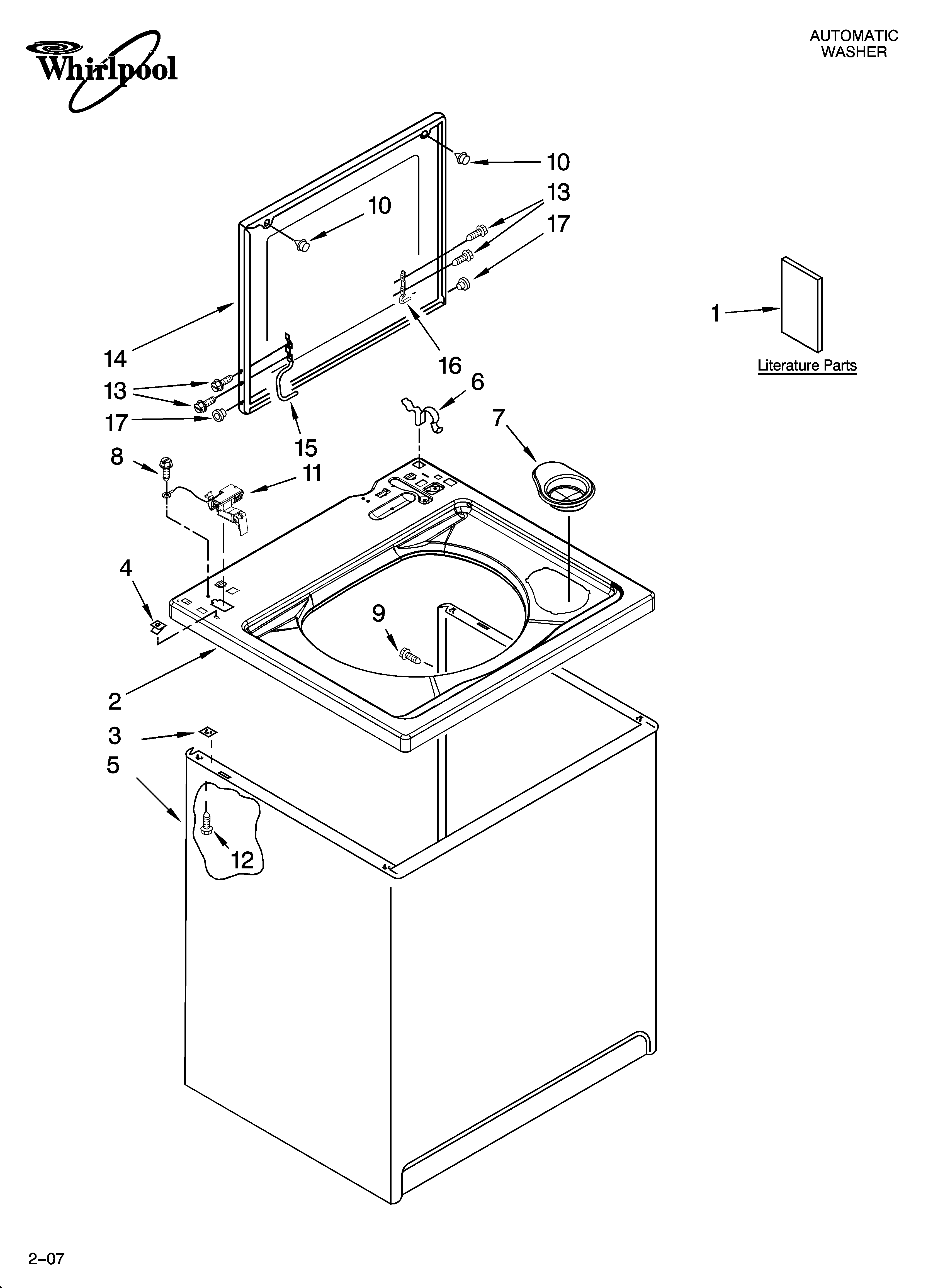 Whirlpool 1CWTW5500SQ0 top and cabinet parts diagram