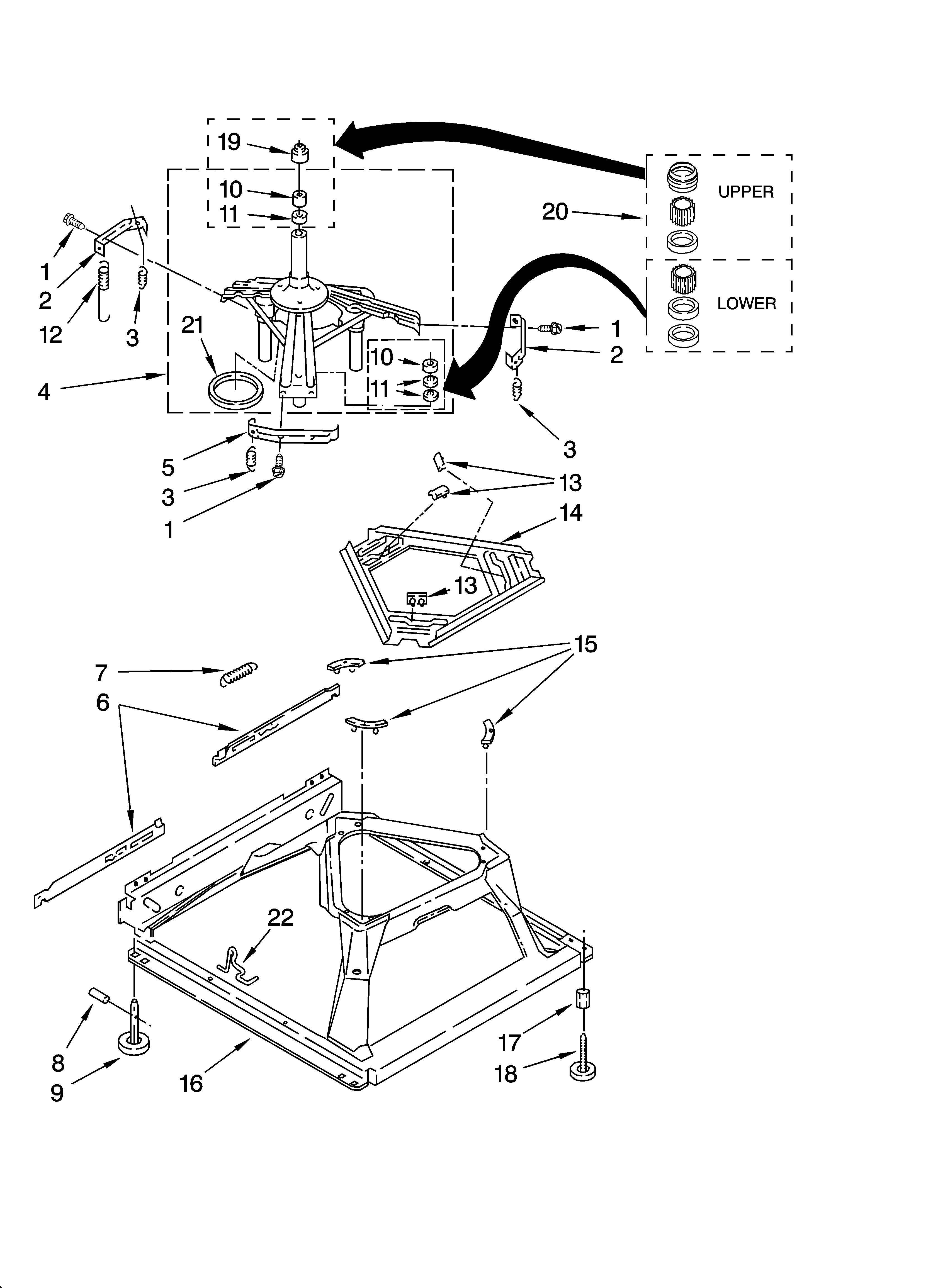 Whirlpool 1CWTW5500SQ0 machine base parts diagram