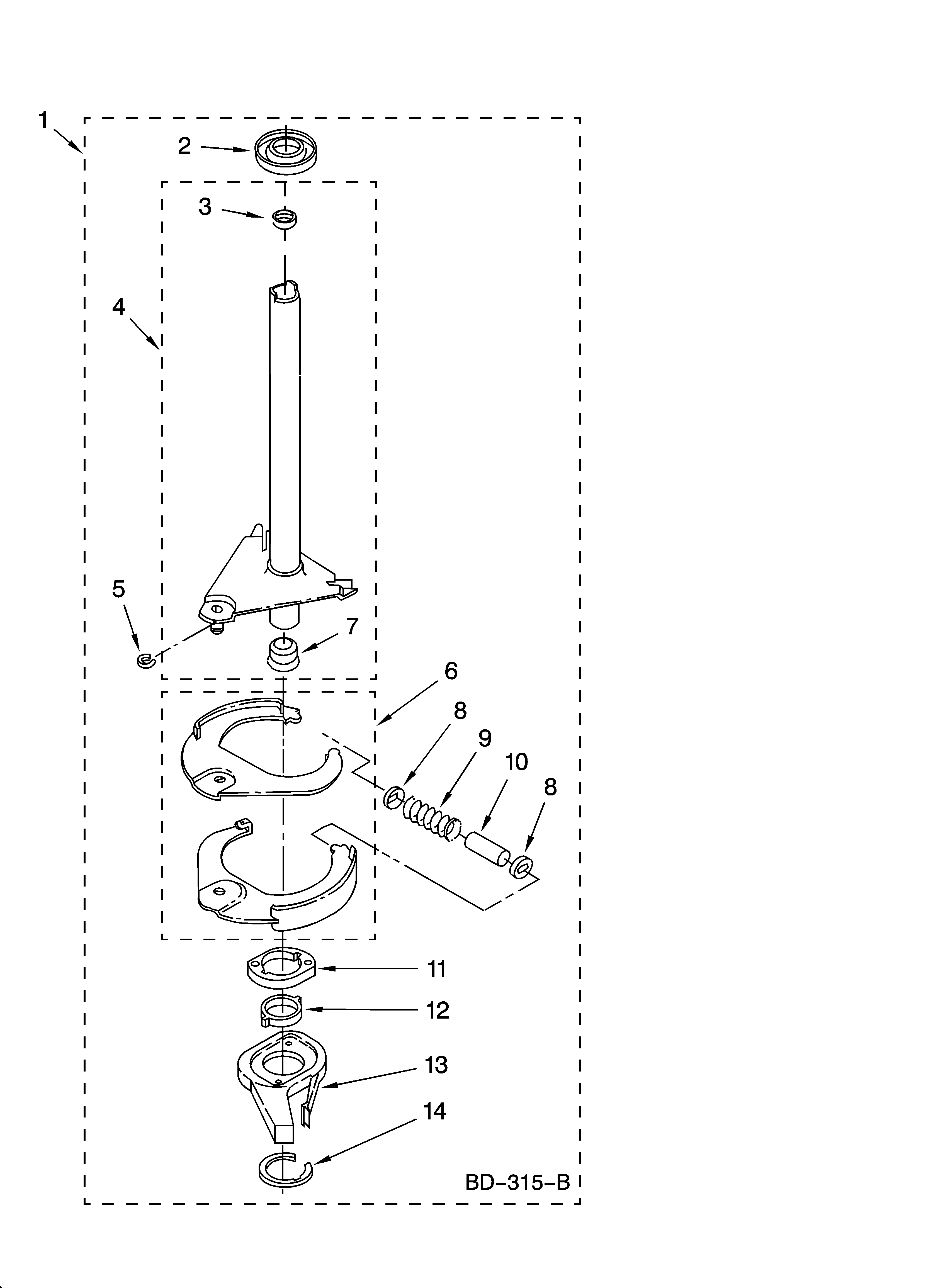 Whirlpool 1CWTW5500SQ0 brake and drive tube parts diagram