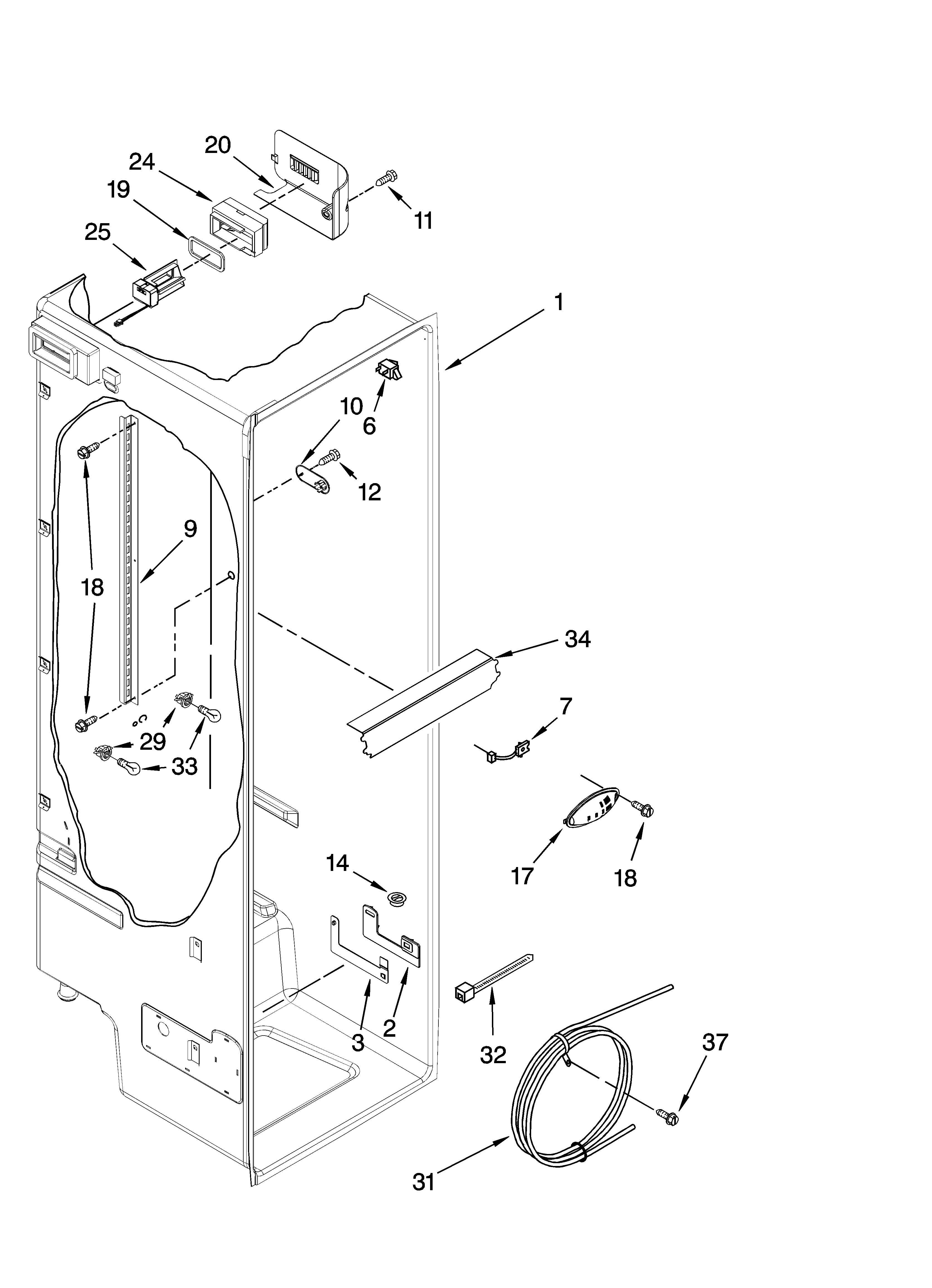 Whirlpool EC3JHAXRS01 refrigerator liner parts diagram